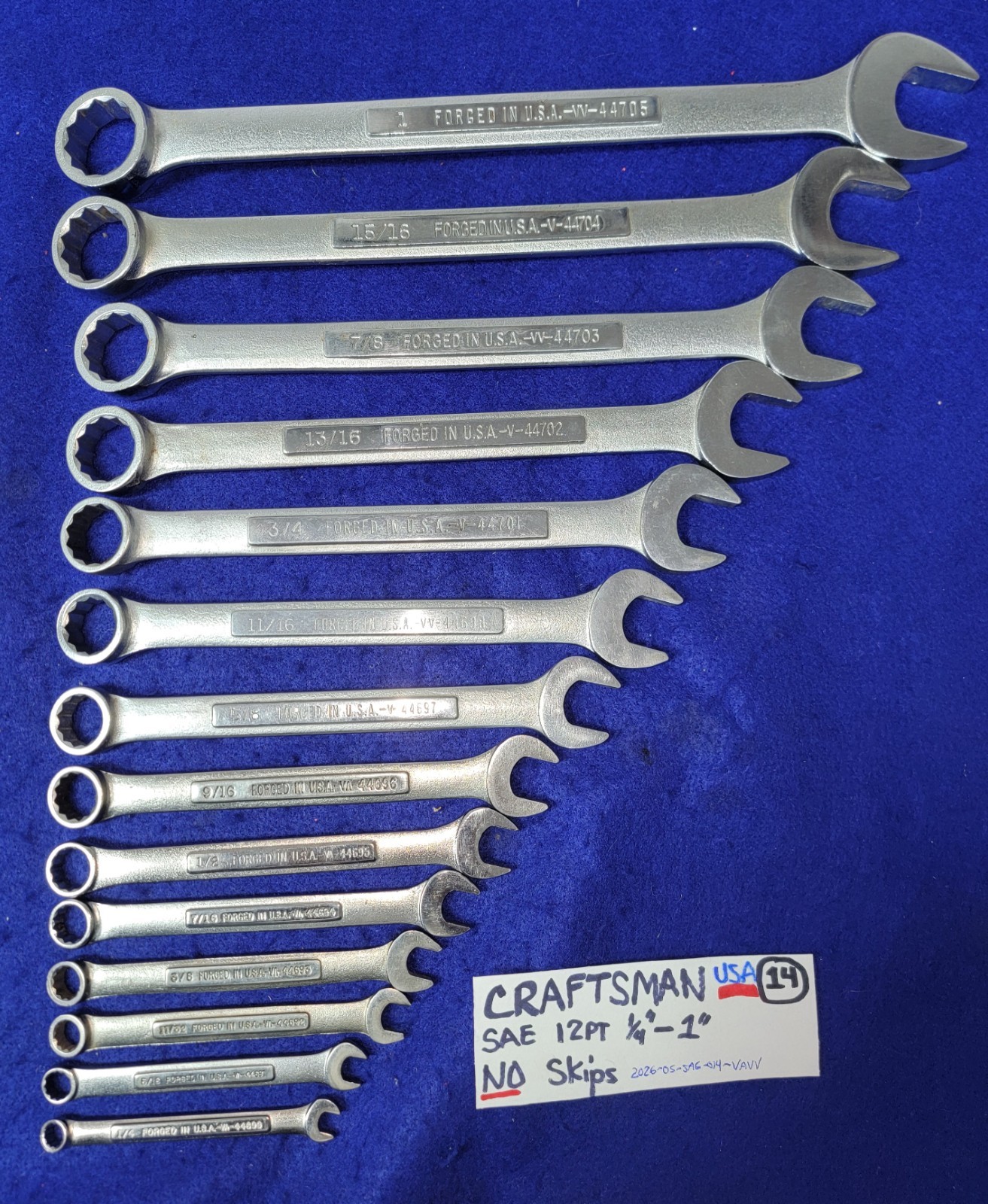 CRAFTSMAN 12pt SAE Combination Wrench Set 1/4″ to 1″ -NO SKIPS- (14 pieces) USA