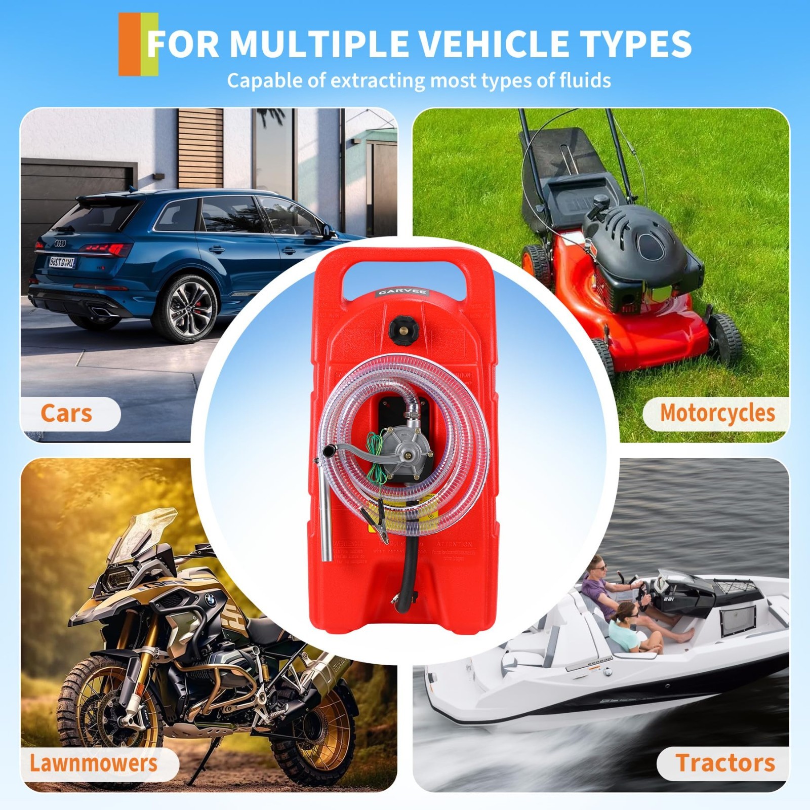 Portable Fuel Tank 15 Gallon with Pump Rubber Tires Gas Caddy Lawn Mower Tool