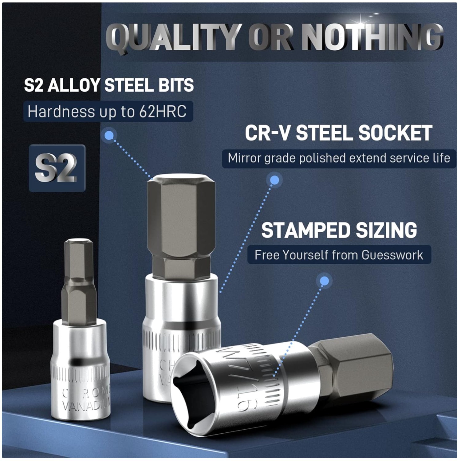 High Strength HEX Bit Socket Set in Chrome Vanadium Steel