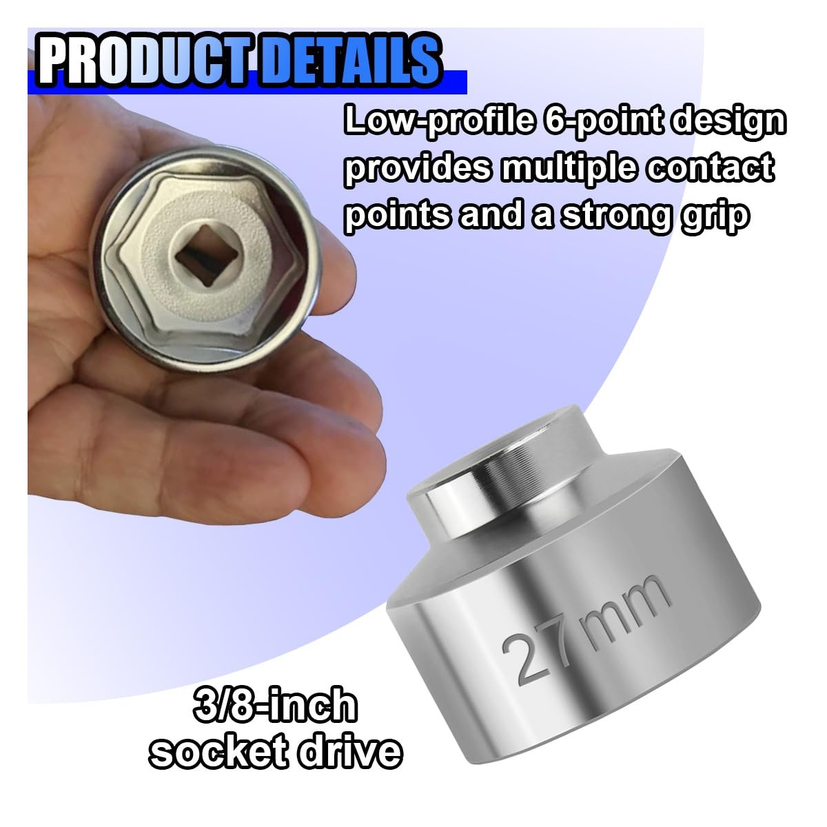 UHANBUT 27mm Car Oil Filter Socket Wrench, 3/8″ Drive Filters 27MM, Silver