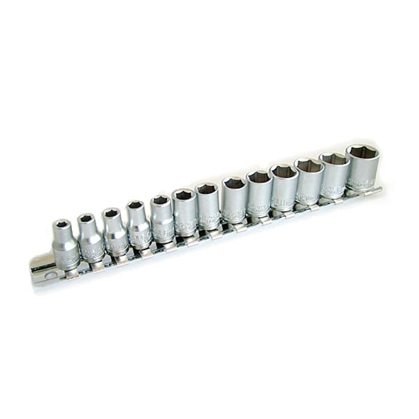 13 PCE CHROME VANADIUM 1/4″ DR METRIC SOCKET SET SIZE 4MM – 14MM cw SOCKETS RAIL
