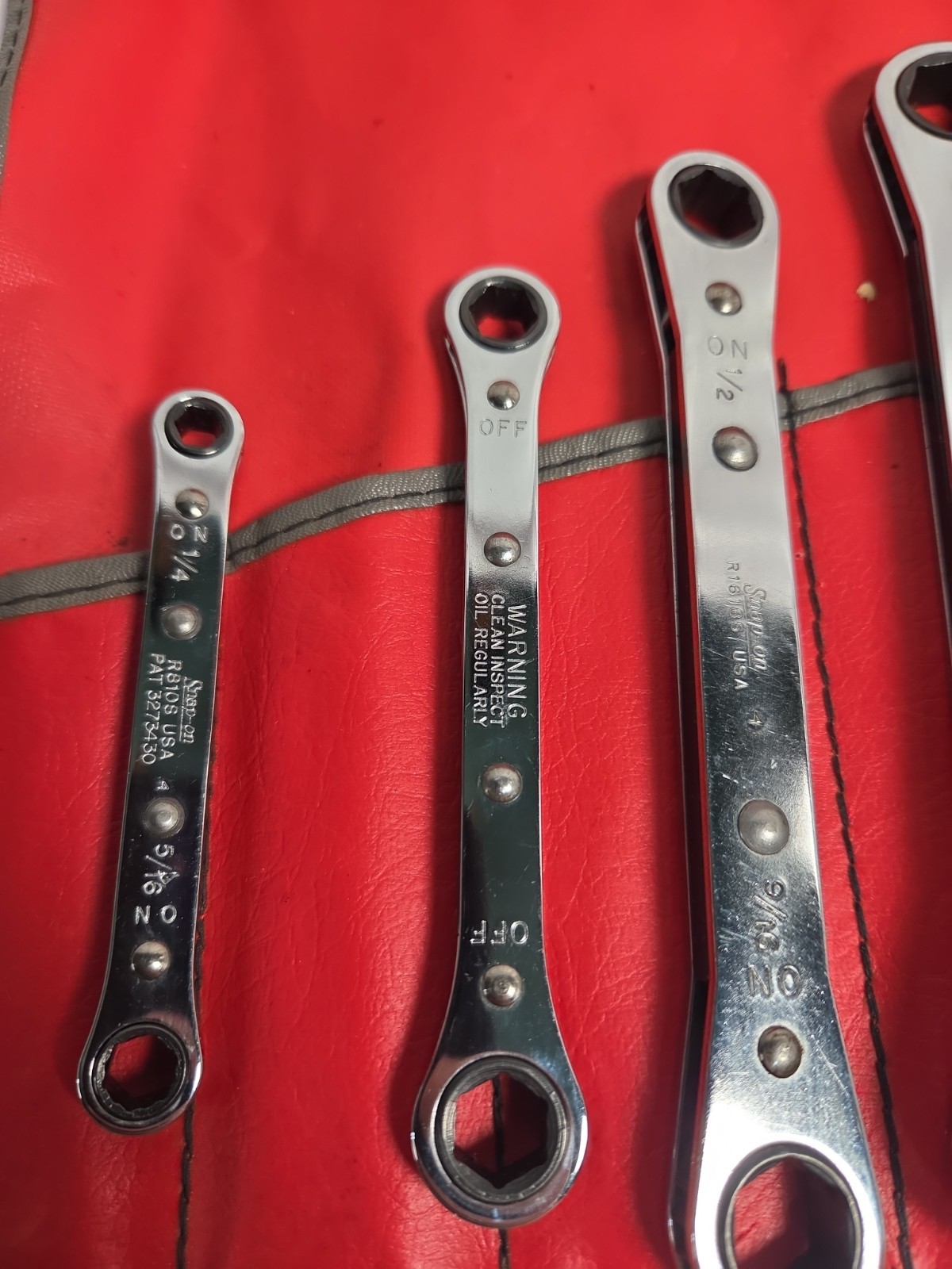 Vintage Snap On Double Ended 6 Pc SAE Ratcheting Wrench Set in Roll Pouch C-62B