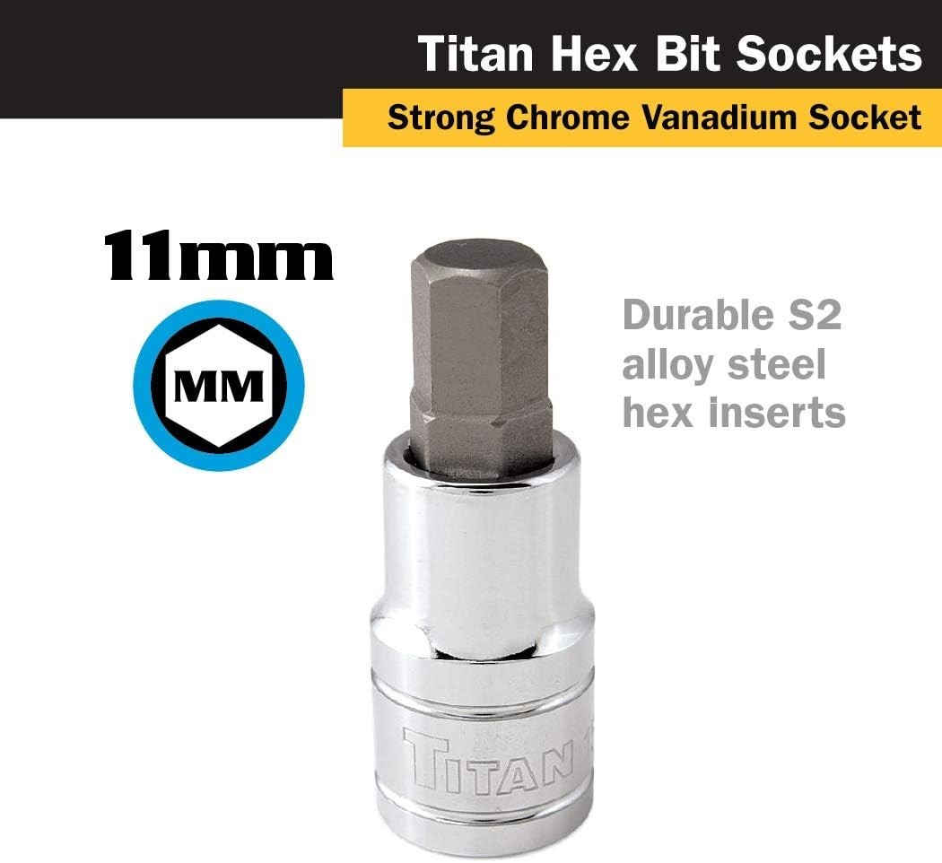 11mm Hex Bit Socket 1/2-Inch Drive Chrome Plated Corrosion-Resistant S2 Steel