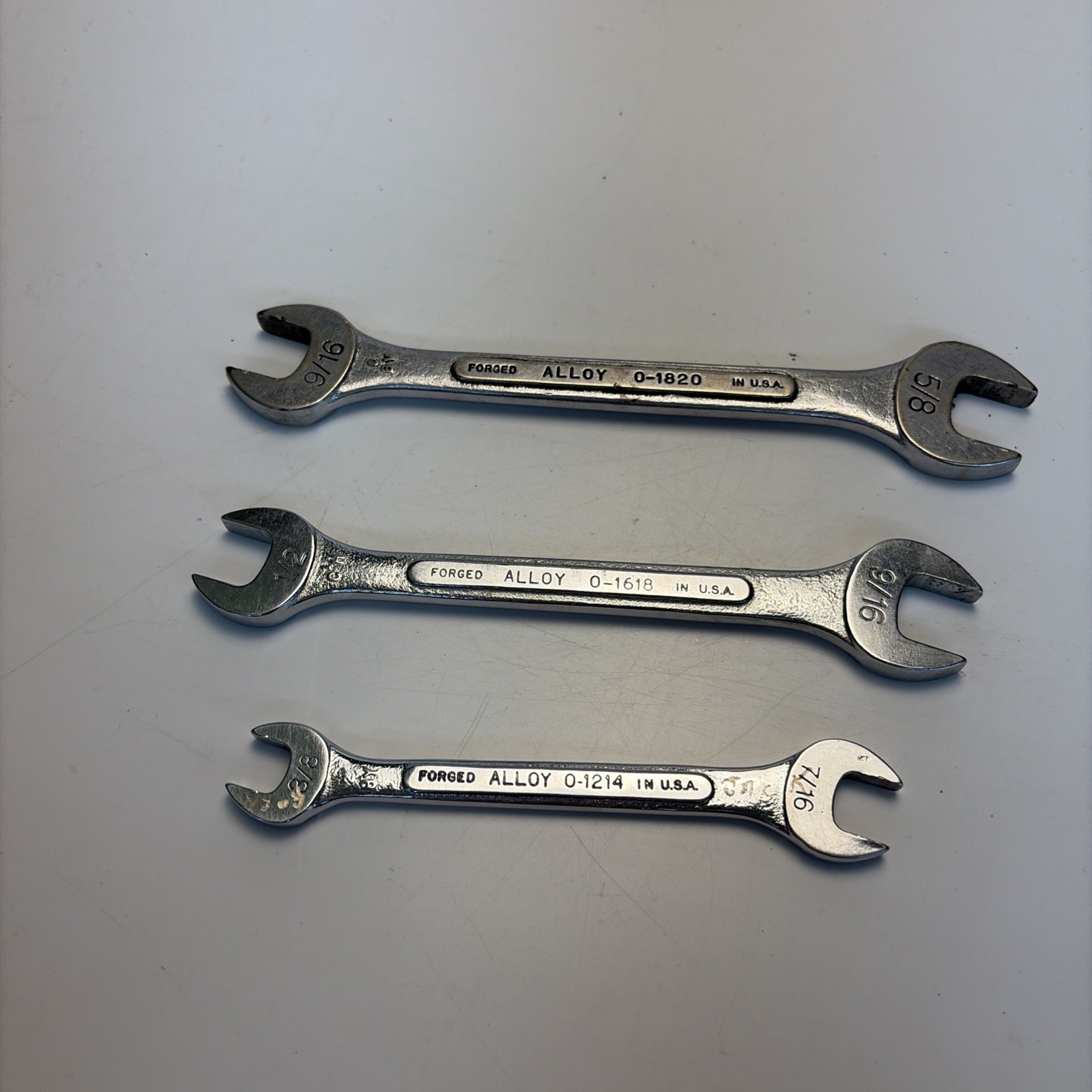 Vintage SK USA Double Open End Wrench Set 3 Pc SAE 3/8 7/16 1/2 9/16 5/8