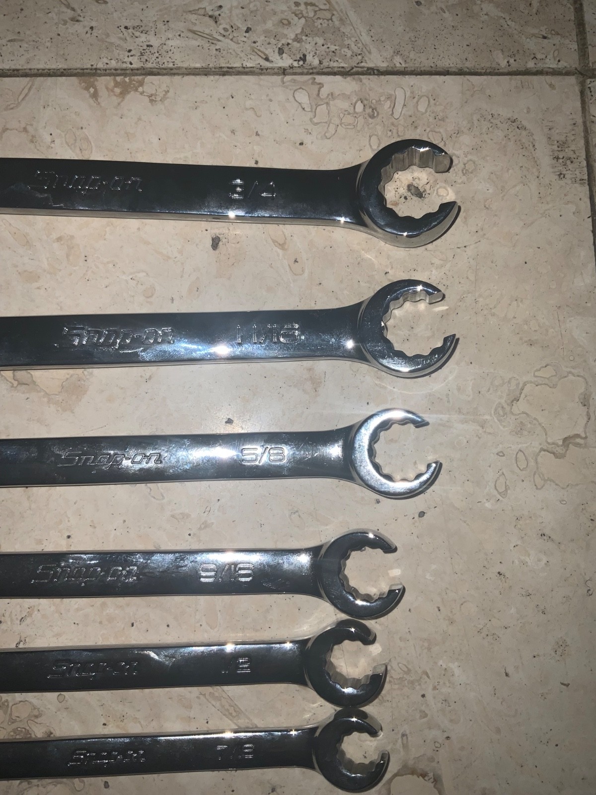 Snap On 7 Piece SAE Open End and 12 Point Flare Nut Line Wrench Set 3/8” – 3/4
