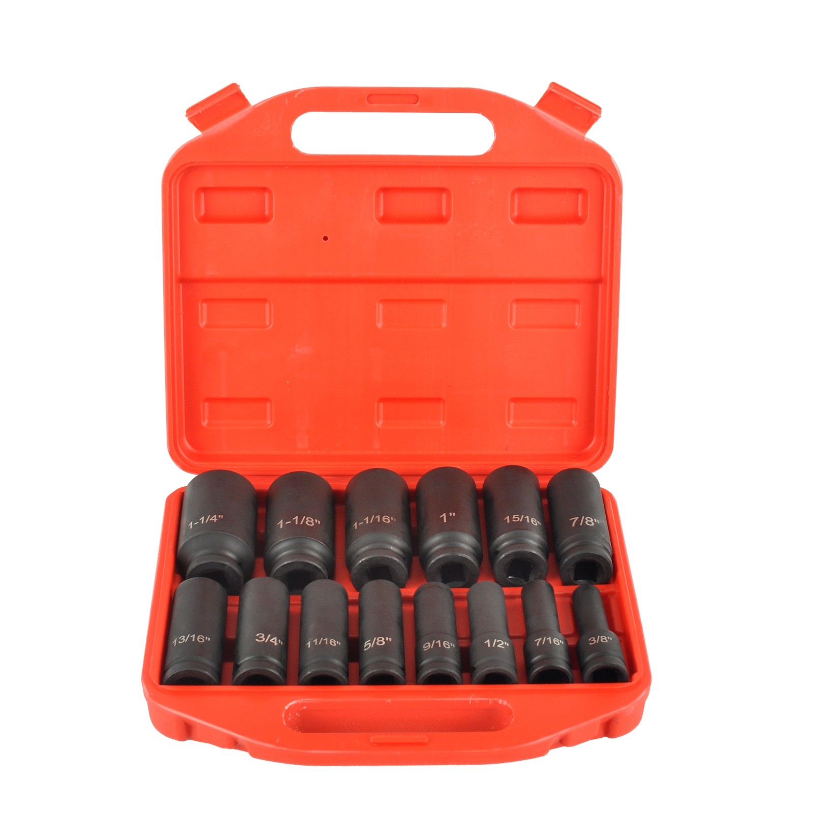 14 Piece 1/2″ Drive 6 Point CR-V Deep Shallow Impact Socket Set 3/8″ to 1-1/14″