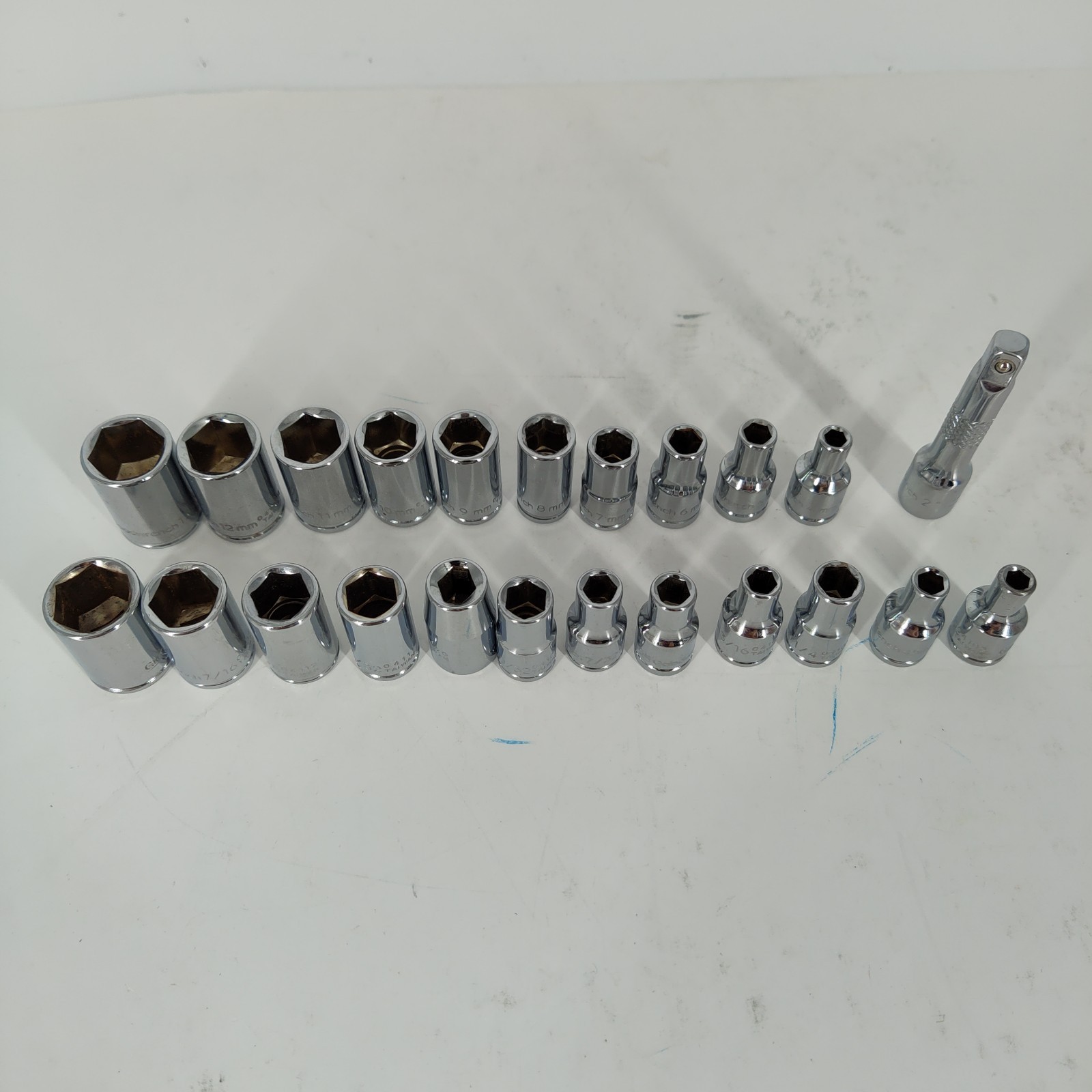 23X GM Goodwrench 1/4″ Drive SAE 6 Pt Socket Vtg 2″ Extension