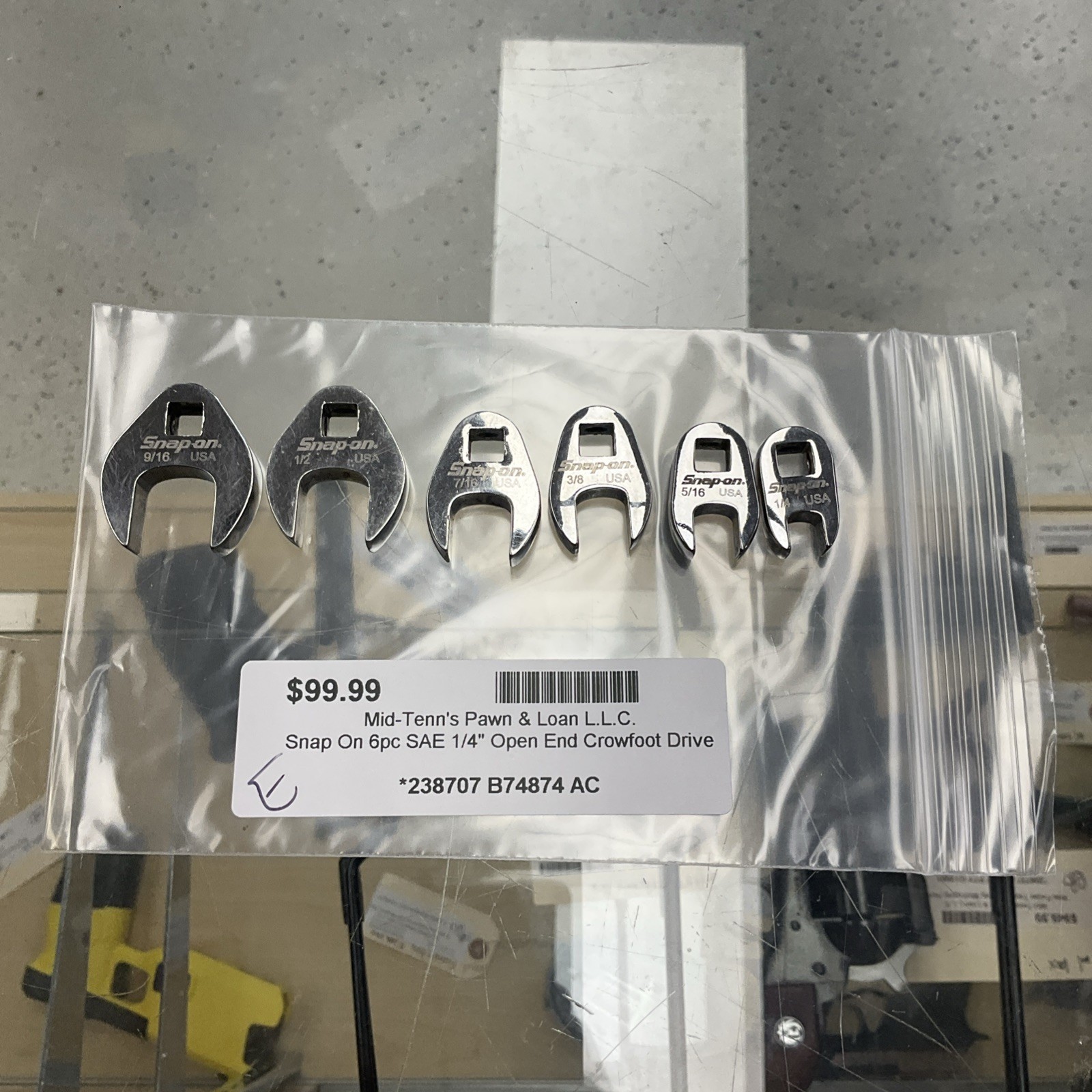 Snap On 6pc SAE 1/4″ Open End Crowfoot Drive 238707