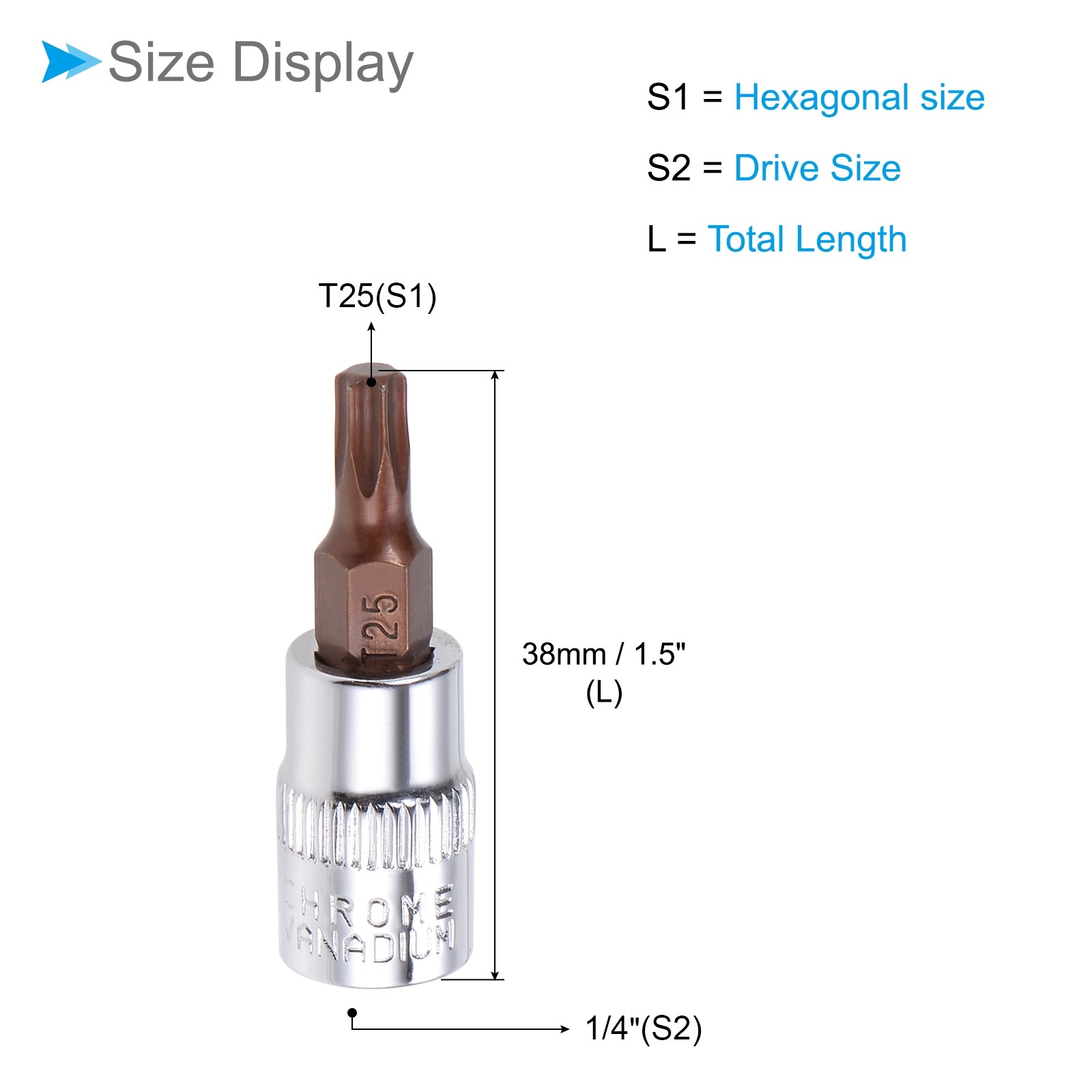2PCS Torx Bit Socket Metric T25 Bit 1/4″ Drive 1.5″ Long Alloy Steel CR-V Socket
