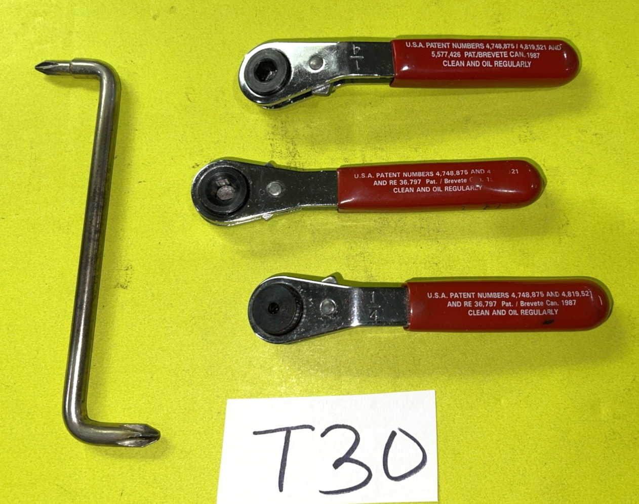MAC TOOLS 3 PIECE 1/4 HEX BIT THUMB WHEEL RATCHETING WRENCH & OFFSET SCREWDRIVER