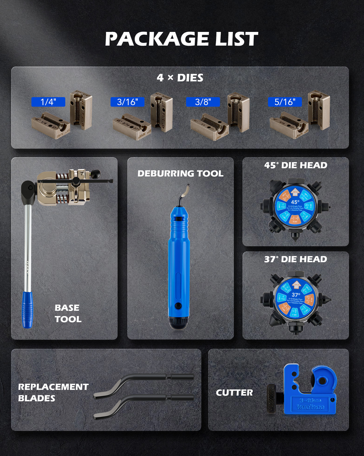 OMT Pro Brake Line Flaring Tool Kit Double Flaring 37° 45° f/ 3/16″ to 3/8″ Tube