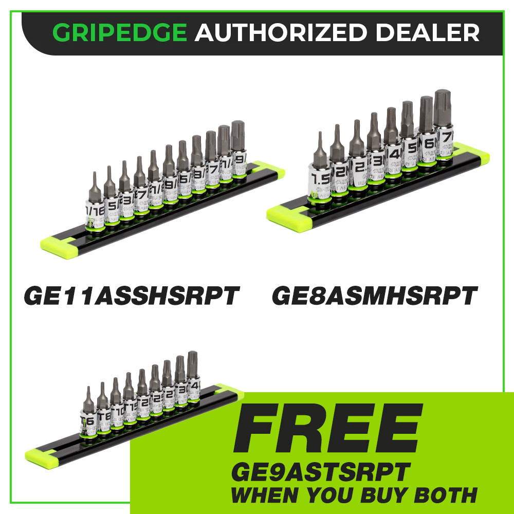 GripEdge Tools RPT Hex Driver Set 11pc SAE & 8pc Metric 1/4»dr + 9pc Star Set
