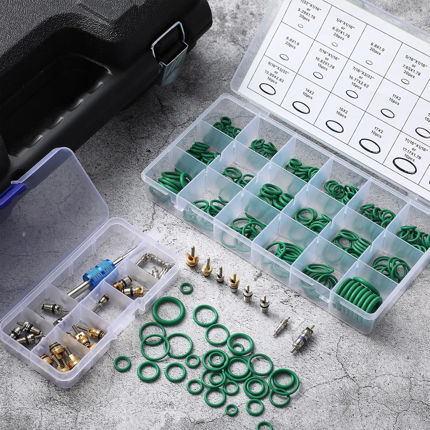 570Pcs Car A/C O-Ring Set Valve Core Set R12 R134a Tire Valve Stem Remover Tool