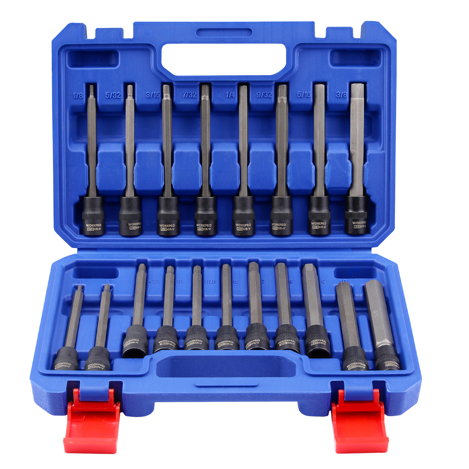 WORKPRO 19PC 3/8 Dr Extra Long Hex Bit Socket Set Long Allen Torx Bit Socket Set