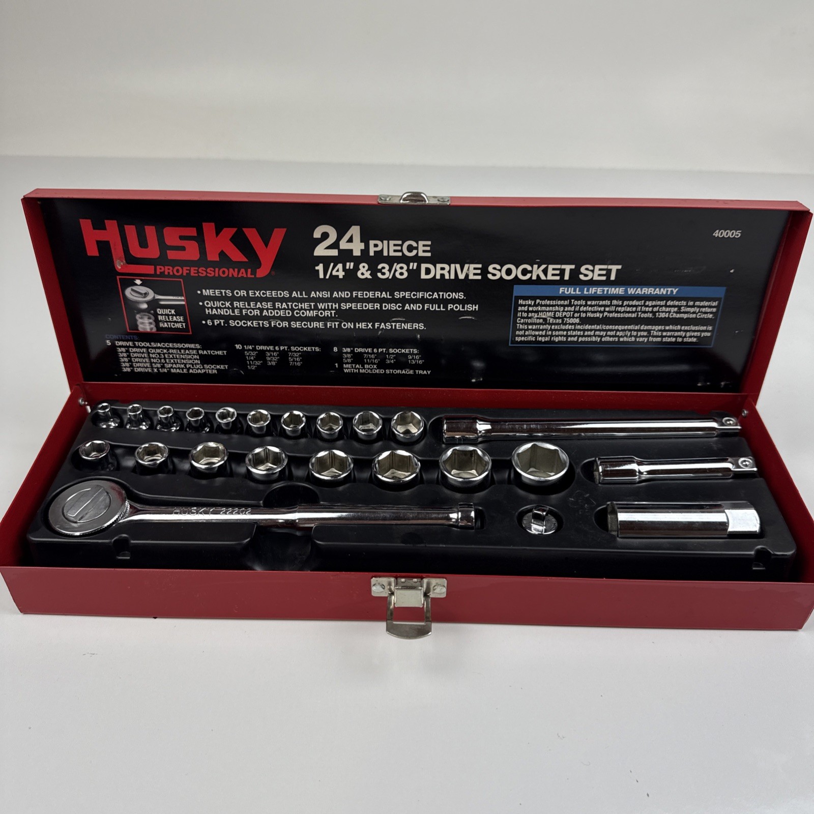Husky Professional 24 Piece SAE Socket Set 1/4 & 3/8 Drive Made in USA Like New