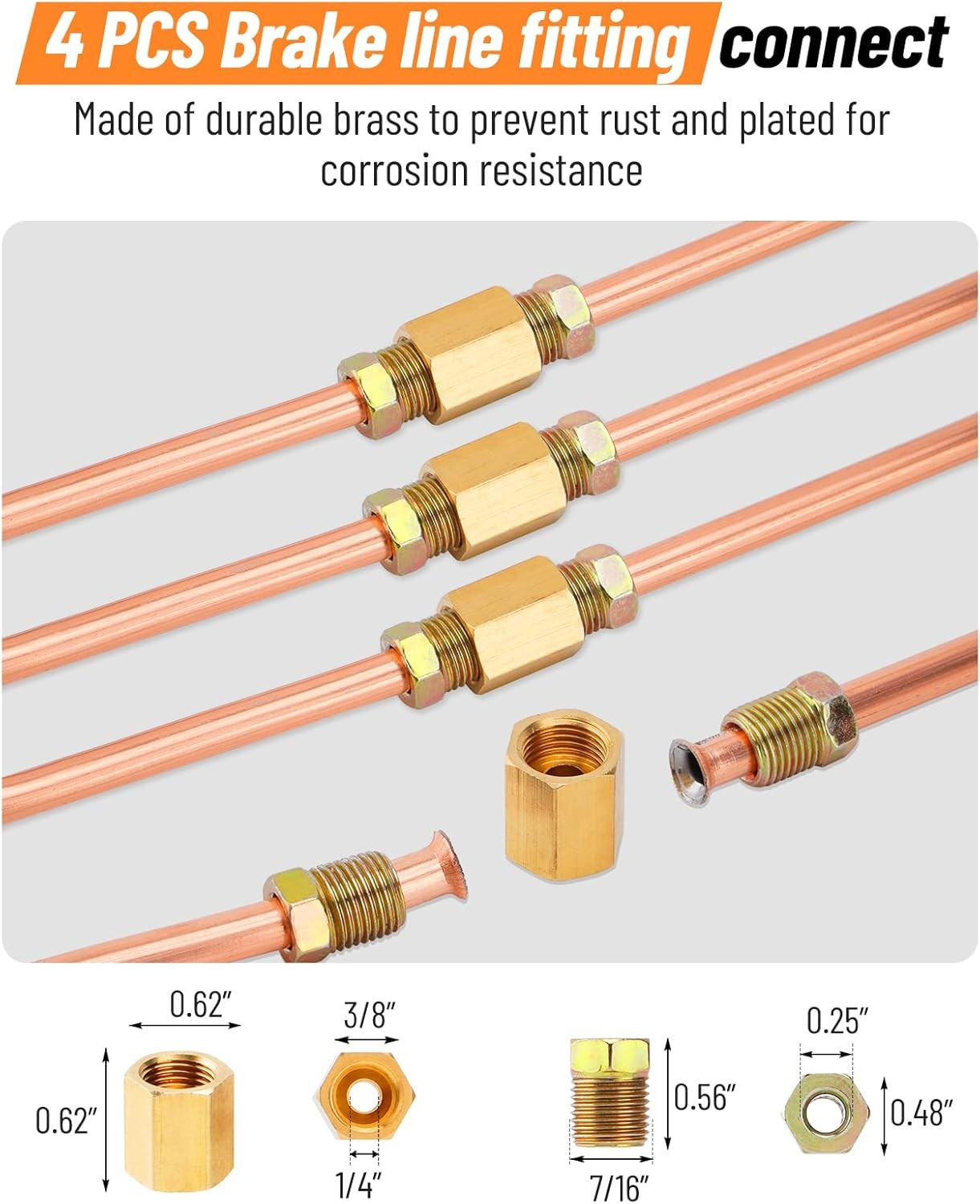 Racewill 25 ft 1/4 Copper Coated Brake Line Kit Includes 16 Fittings & 4 Unions