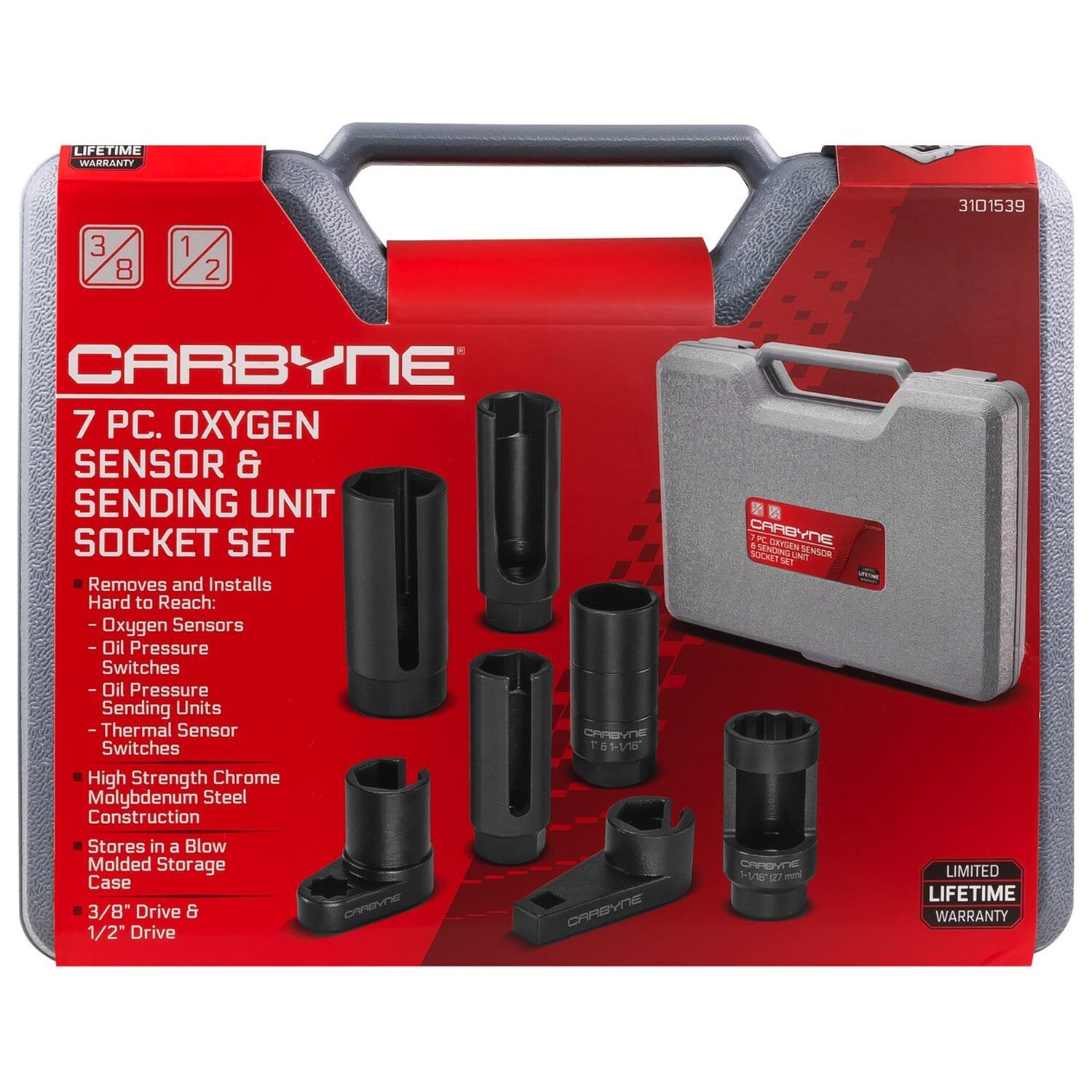 Carbyne 7 Piece Oxygen Sensor & Sending Unit Socket Set, Chrome Molybdenum Steel