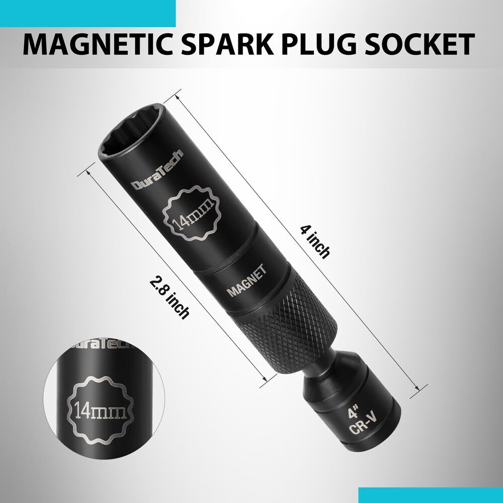 DURATECH 14mm Swivel Magnetic Spark Plug Socket 3/8″ Drivex4″ 1MM Thin Wall 12PT