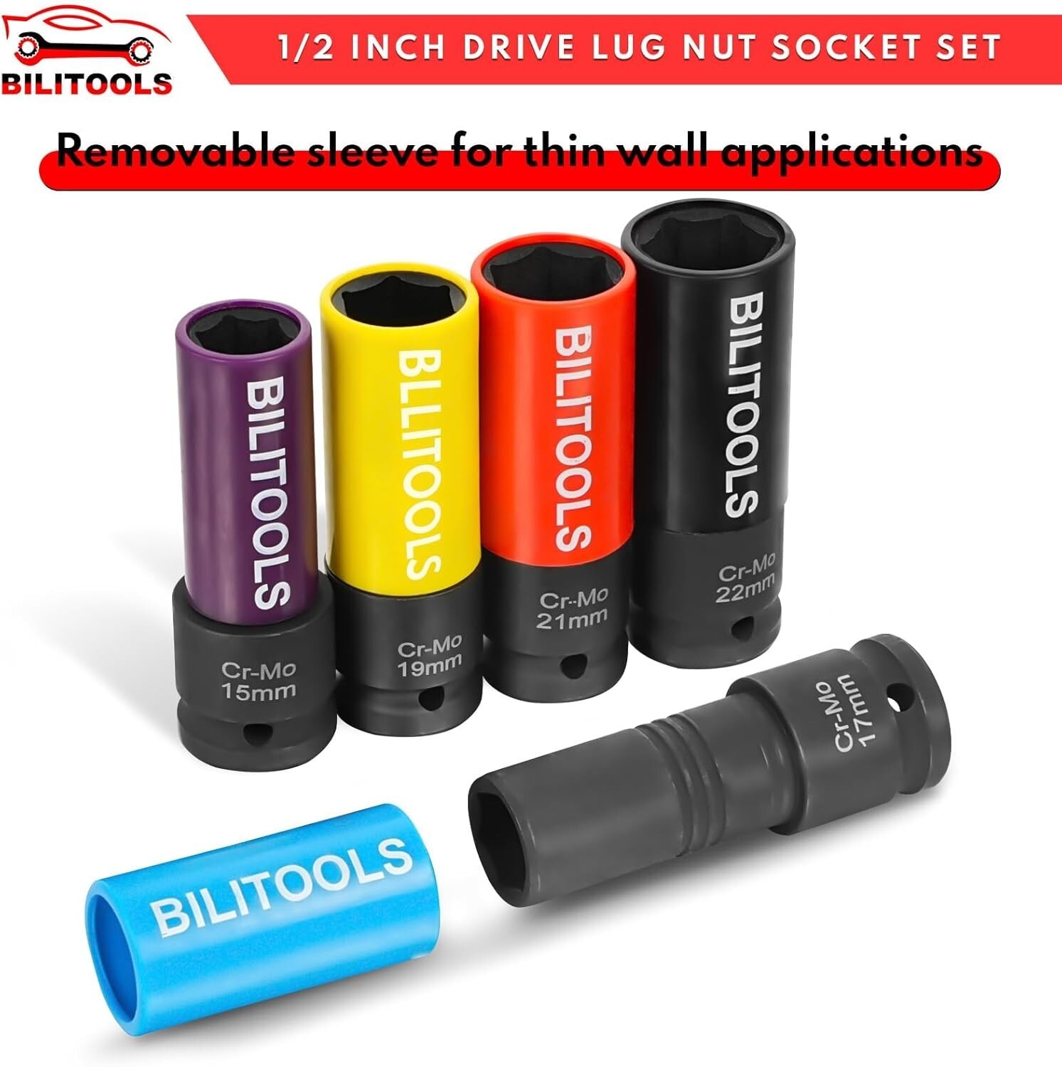 Impact Lug Nut Socket Set Chrome Molybdenum Steel 5 Piece for Wheels