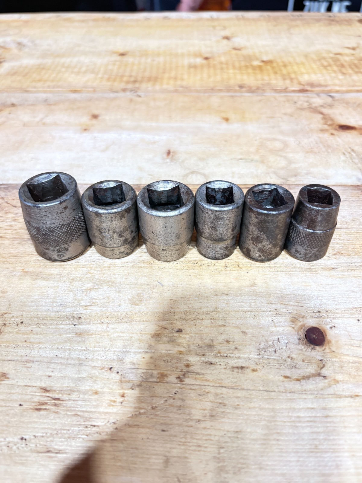 Lot of 6 Vintage Sockets 1/2″ & 3/8″ drive 4 Point Models 5/8 9/16 1/2 7/16 Ray