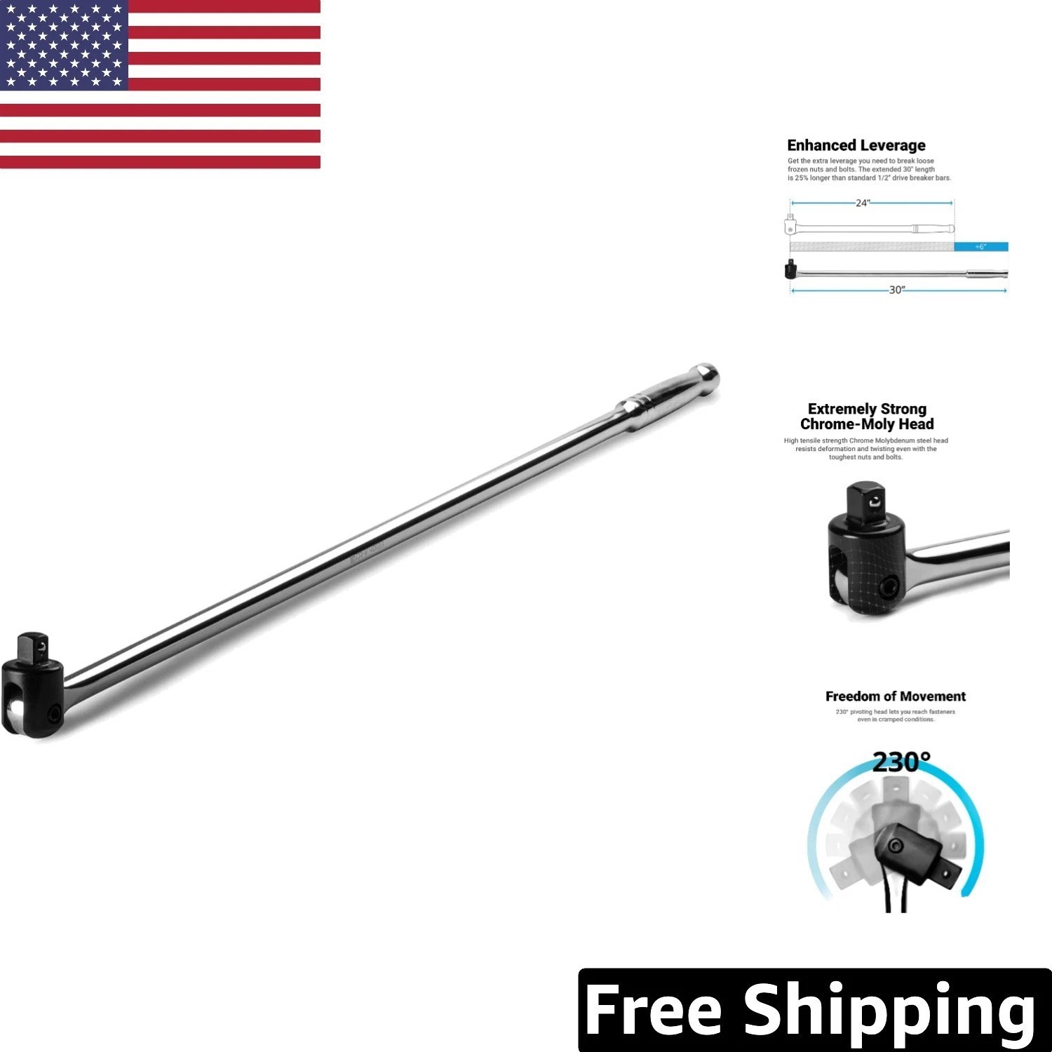 30-Inch Breaker Bar 1/2» Drive – Extended Leverage & Durability