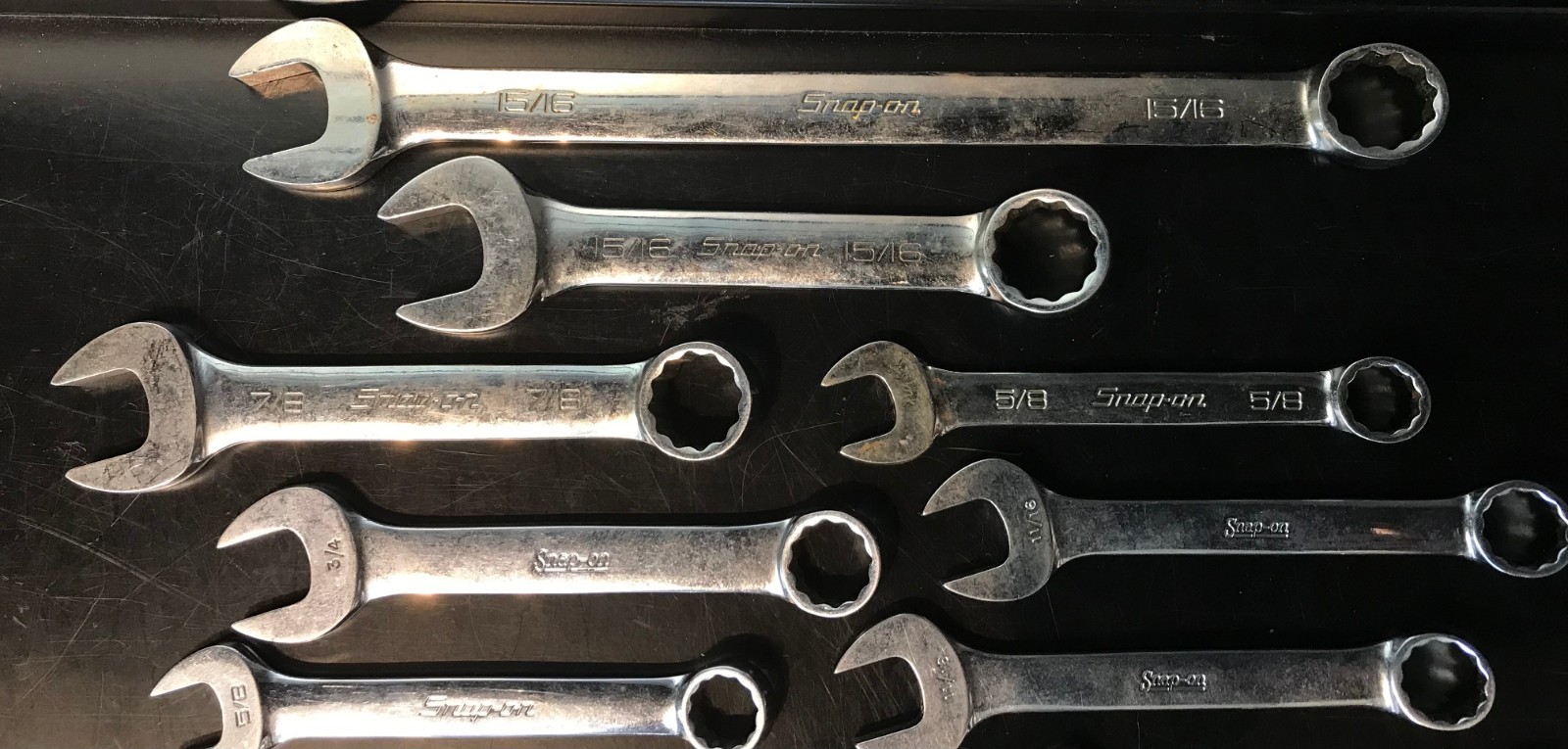 Lot of 14 Snap On USA 12 Point SAE Flank Drive Chrome Combination Wrench