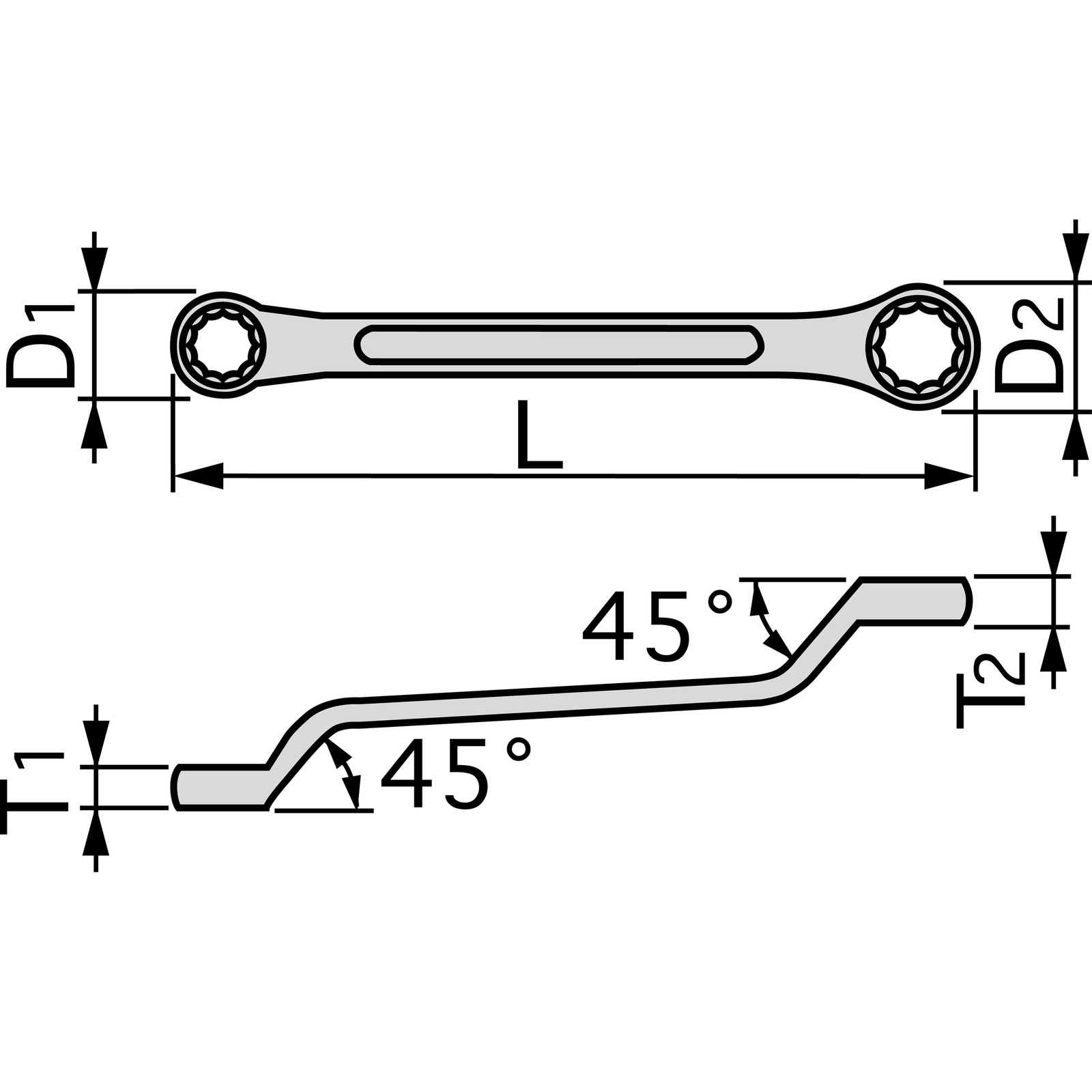 Tone M45-1214 12 × 14 mm 12-Point Metric Long Type 45° Offset Box Wrench