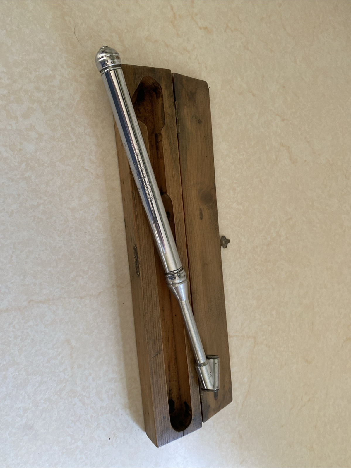Schrader Service Tyre Gauge In Original Wooden Case Vintage Tool Classic Car