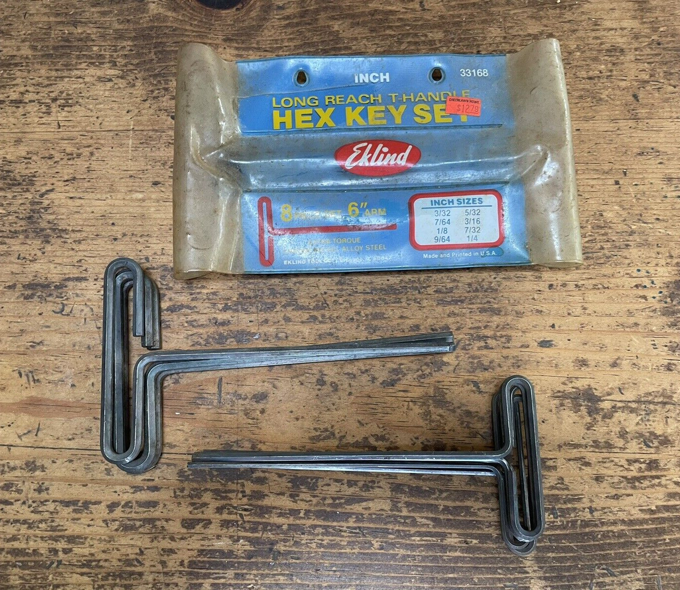 Eklind Tool Hex T-Key 6”, 8 Pce Set SAE, 3/32-1/4, Reusable Pack, See Descrip.