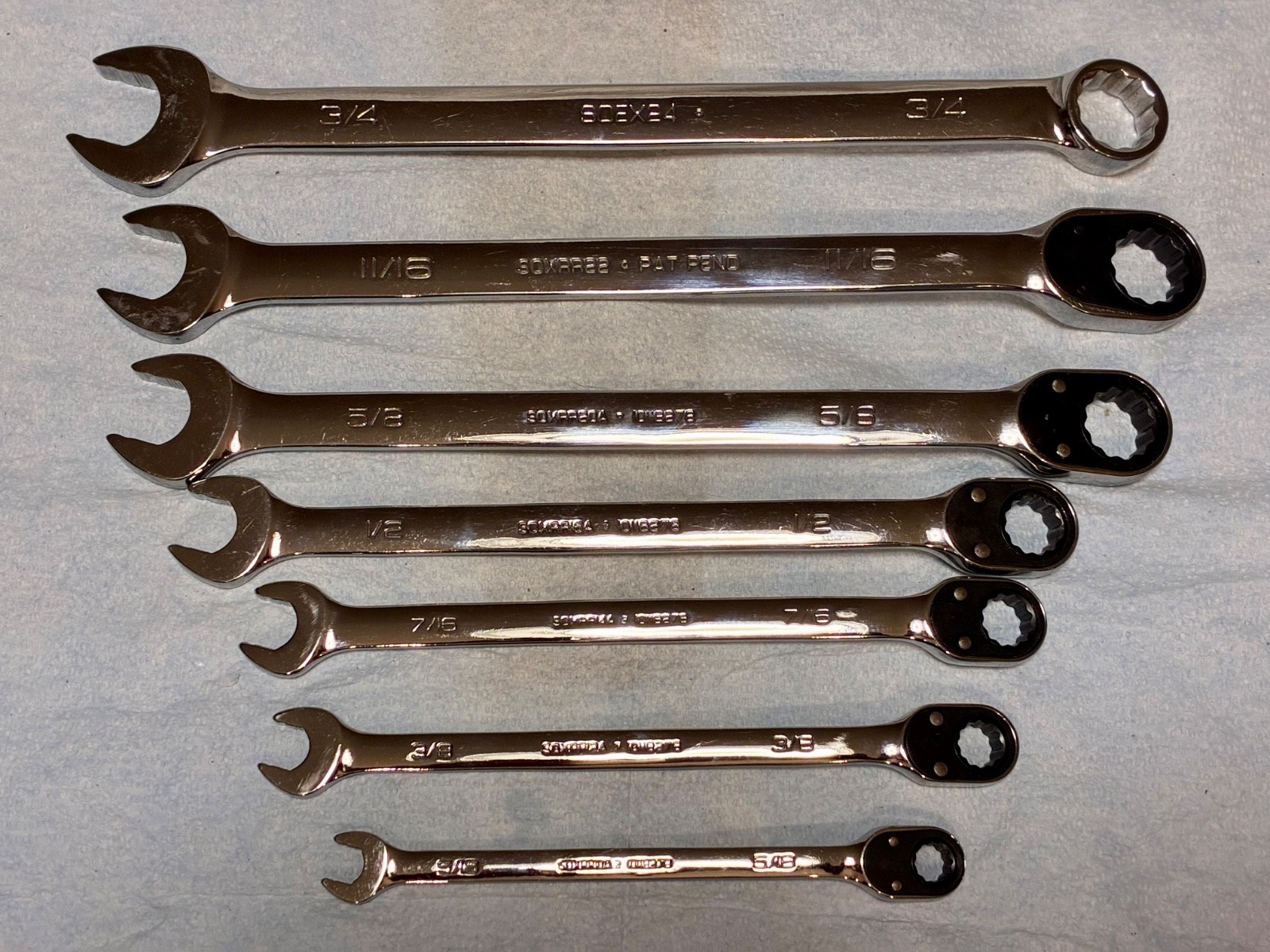 Snap-on SAE Combination Wrench 7pc Set SOXRR SOEX Flank Drive No Initials A&P