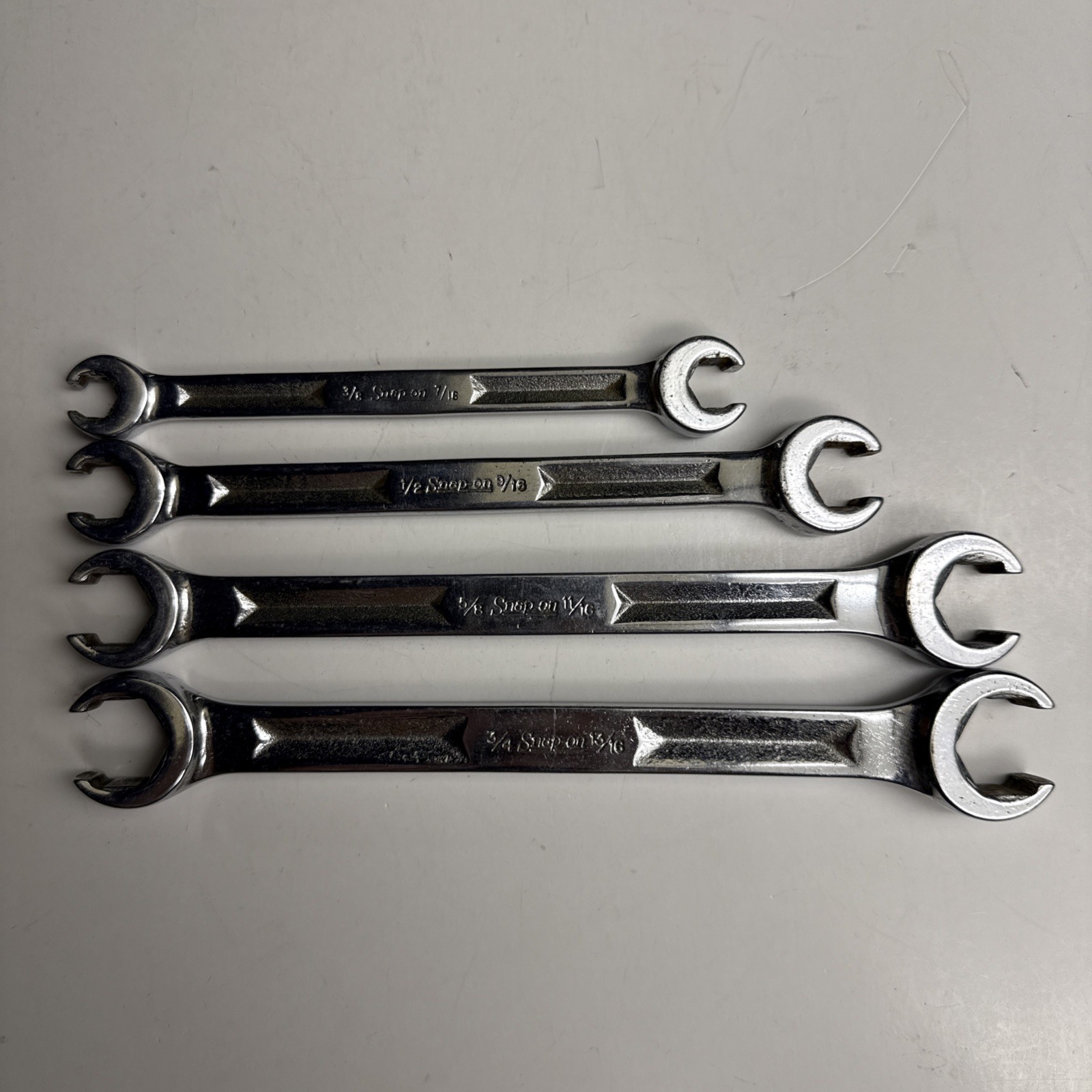 SNAP-ON 6PT DOUBLE FLARE END WRENCH SET 3/8 7/16 1/2 9/16 5/8 11/16 3/4 13/16