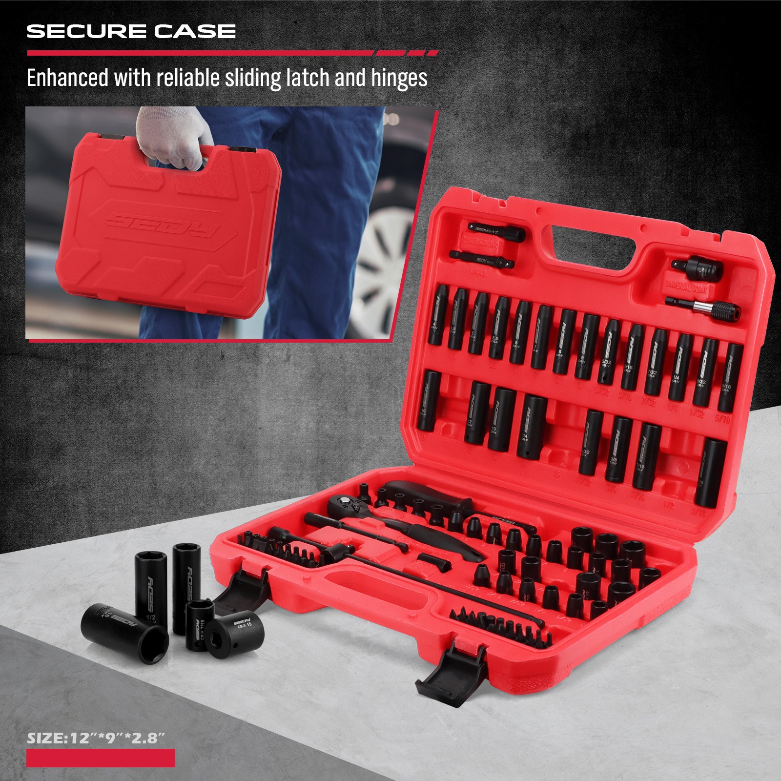 105PC 1/4″ Impact Socket Set w/ Ratchet Wrench Adapters Bits Extension Bar