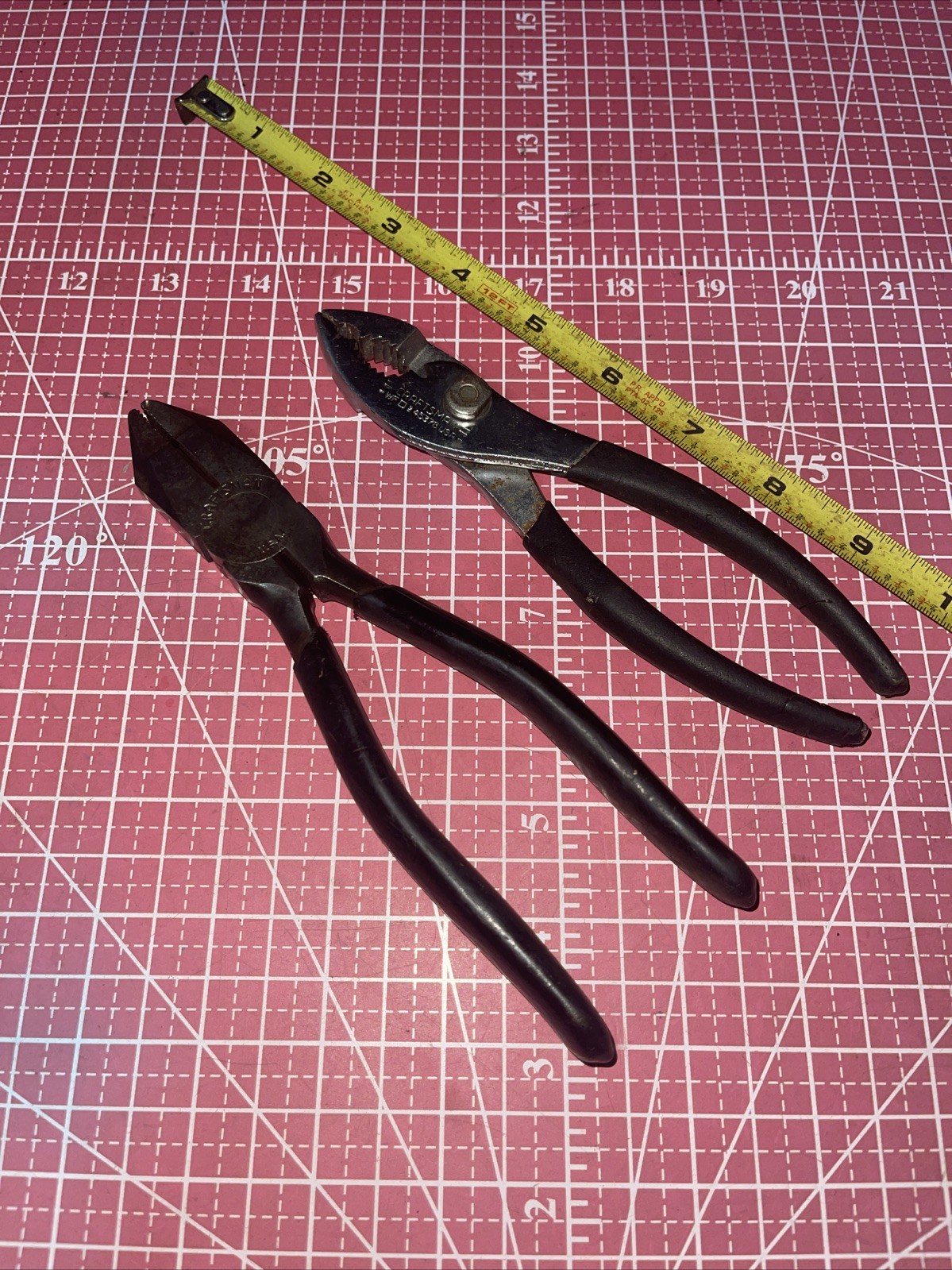 Sears Craftsman USA 45378 45182 Slip Joint & Lineman Pliers Vintage Black Grip