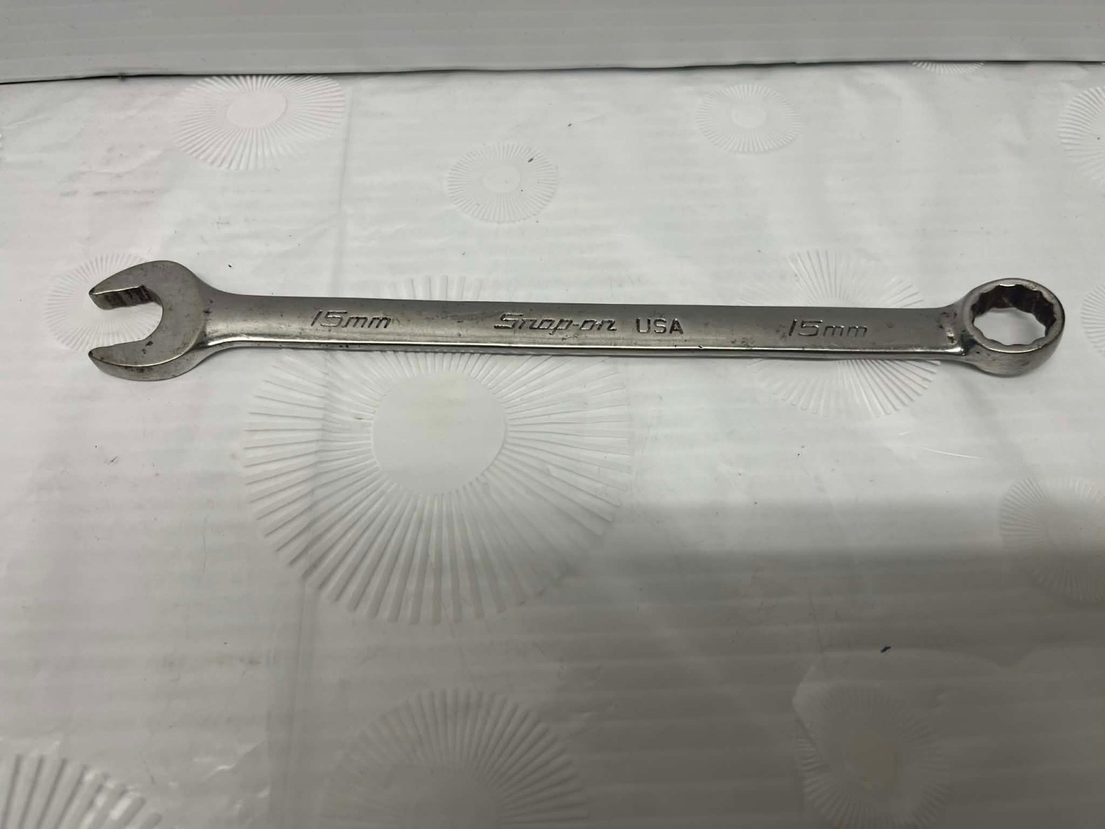 Snap On USA 15MM 12PT Metric Flank Drive Plus Chrome Combination Wrench SOEXM15