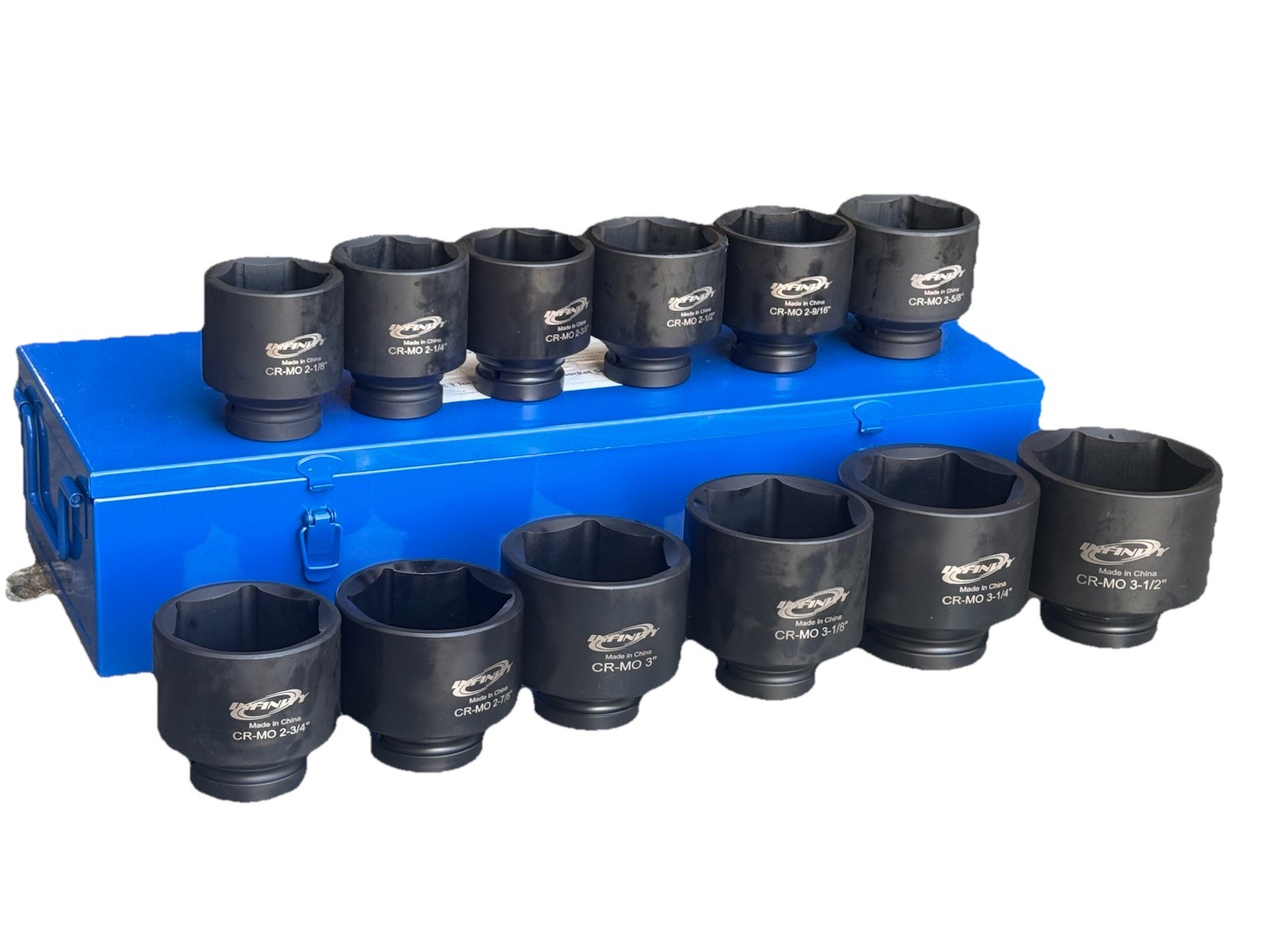 12pcs 1″ Drive 6 Point Jumbo Deep Impact Socket Set SAE 2-1/8″ ~ 3-1/2″ Cr-MO