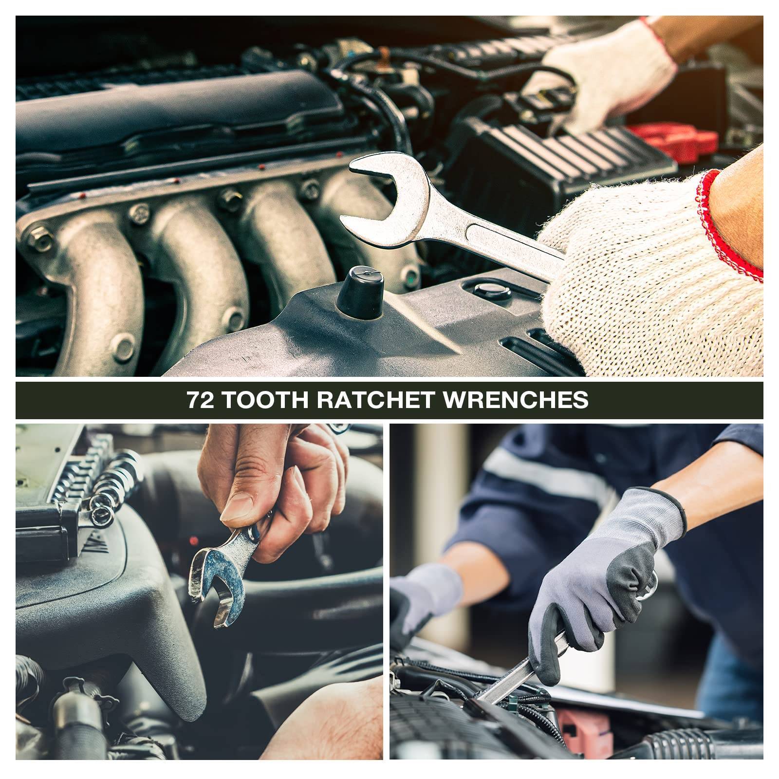7 Pcs 8mm-19mm Ratchet Wrench Combination Set Open End Standard Garage Tool Set