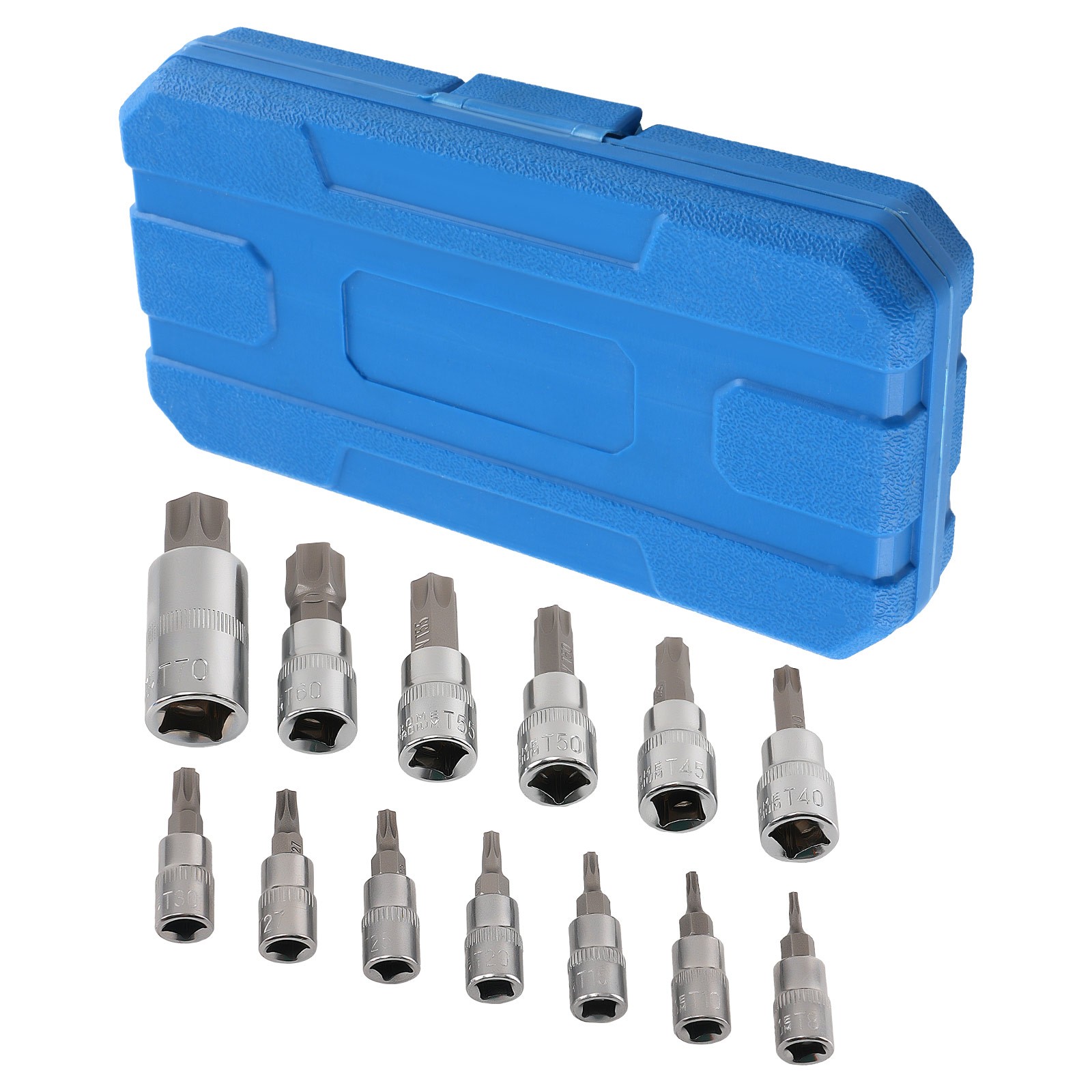 13pc Socket Set 1/4 3/8 1/2 Drive Chrome Vanadium T8-T70 Star 6 Point