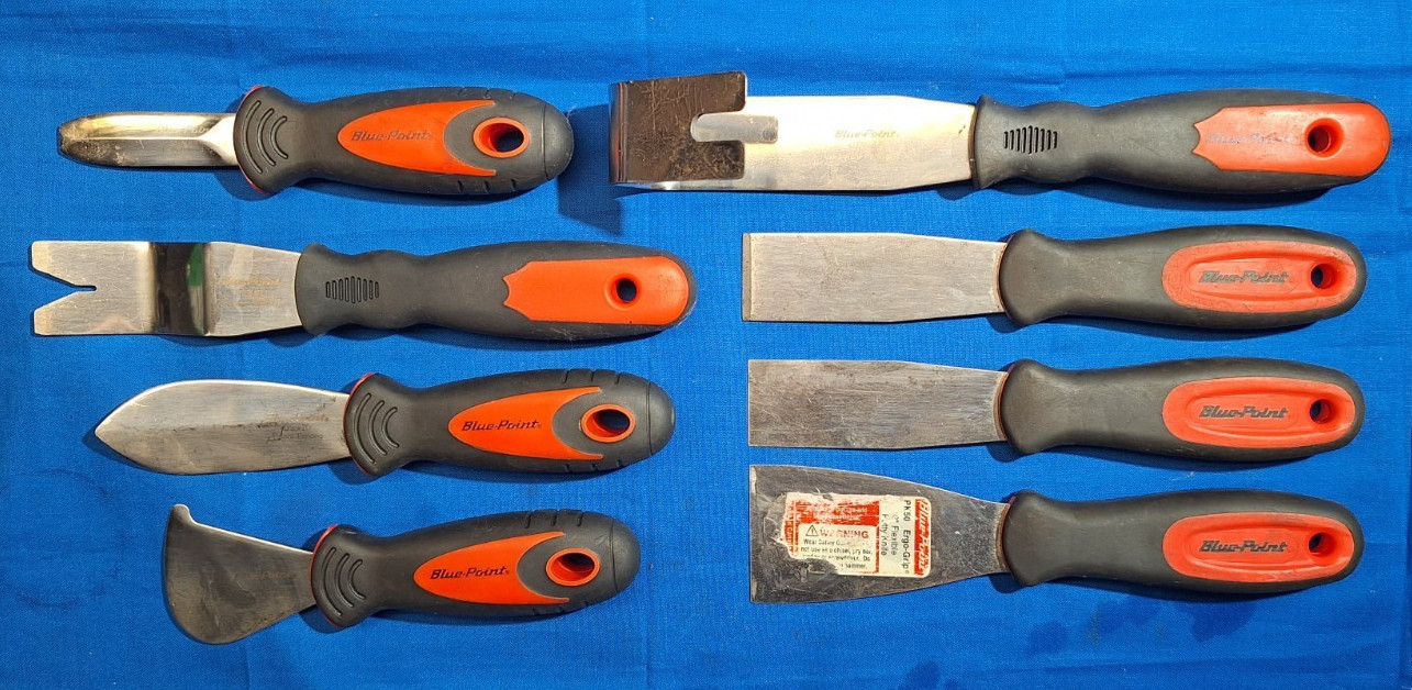 Blue Point 8 piece Knife blade, scraper, V & U Blade door panel tools