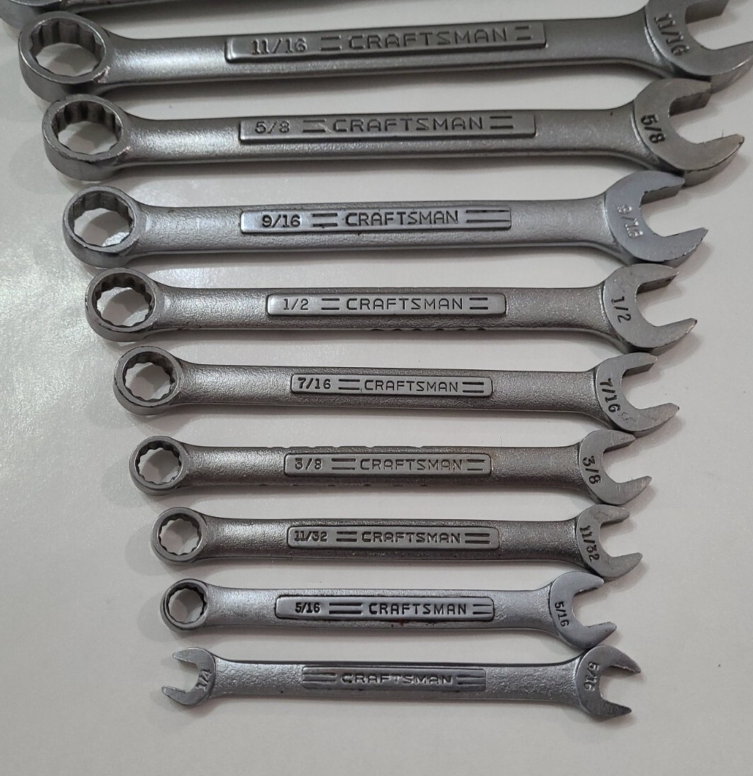 Vintage Craftsman Standard Combination Wrench Set VV Series 12 Piece 3/4-1/4 7/8