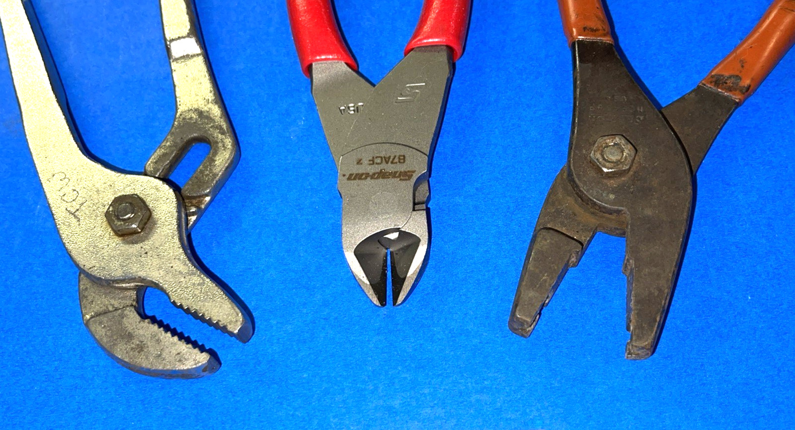 SNAP-ON TOOLS 3 PC. NEW DIAGONAL CUTTER & USED ADJUSTABLE JAW, HOSE CLAMP PLIERS