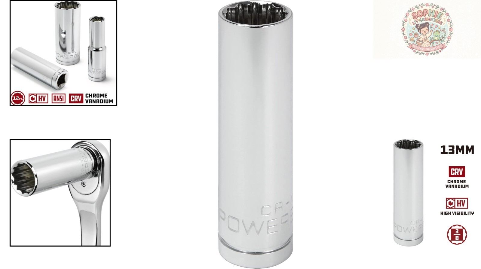 Alltrade 3/8″ Drive 13mm Chrome Vanadium Deep Socket with Enhanced Clearance