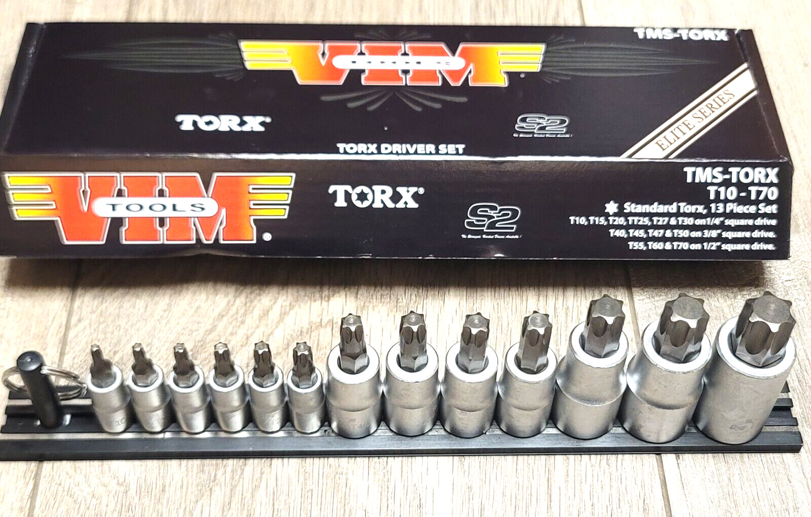 VIM 13pc Torx S2 Bit Socket Set T10 to T70 w/ Magnetic Rail #TMS-TORX
