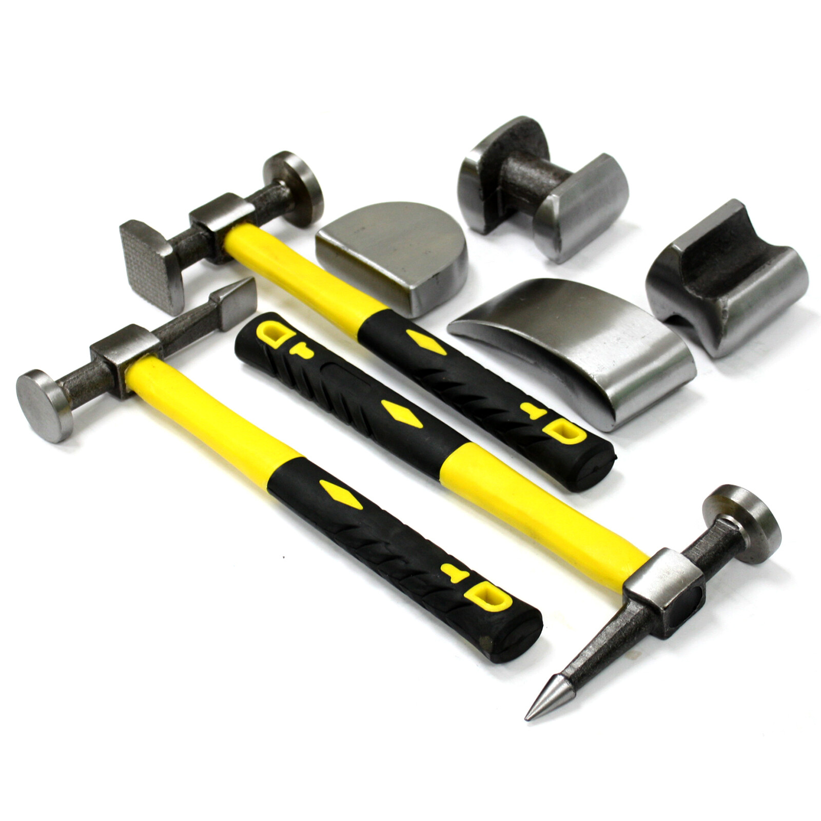 7pc Fiberglass Auto Body Heavy Duty Dent Repair Tool Hammer Bender Dolly