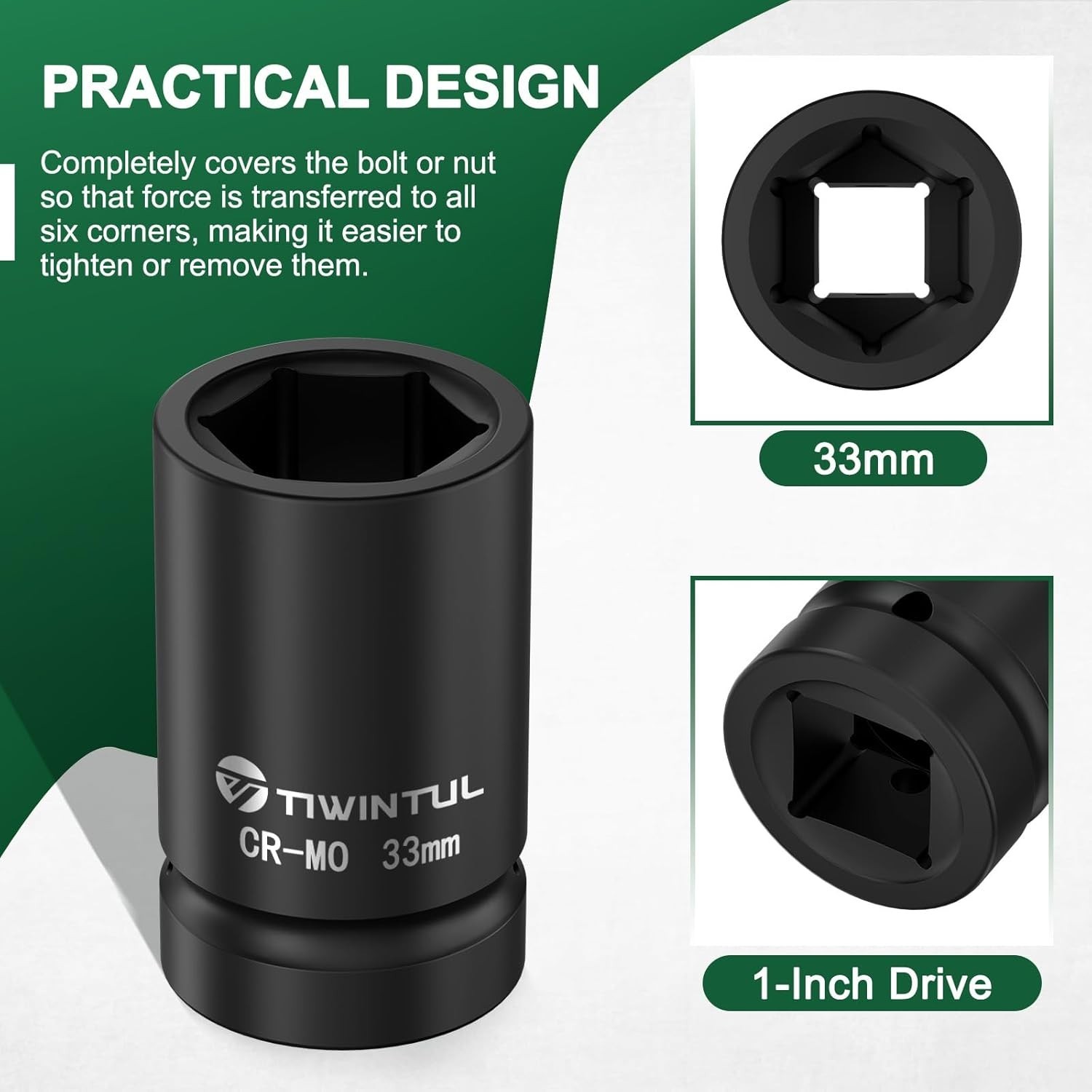 33mm Deep Impact Socket, 1 Inch Drive, Chrome Molybdenum Steel, Manganese Finish