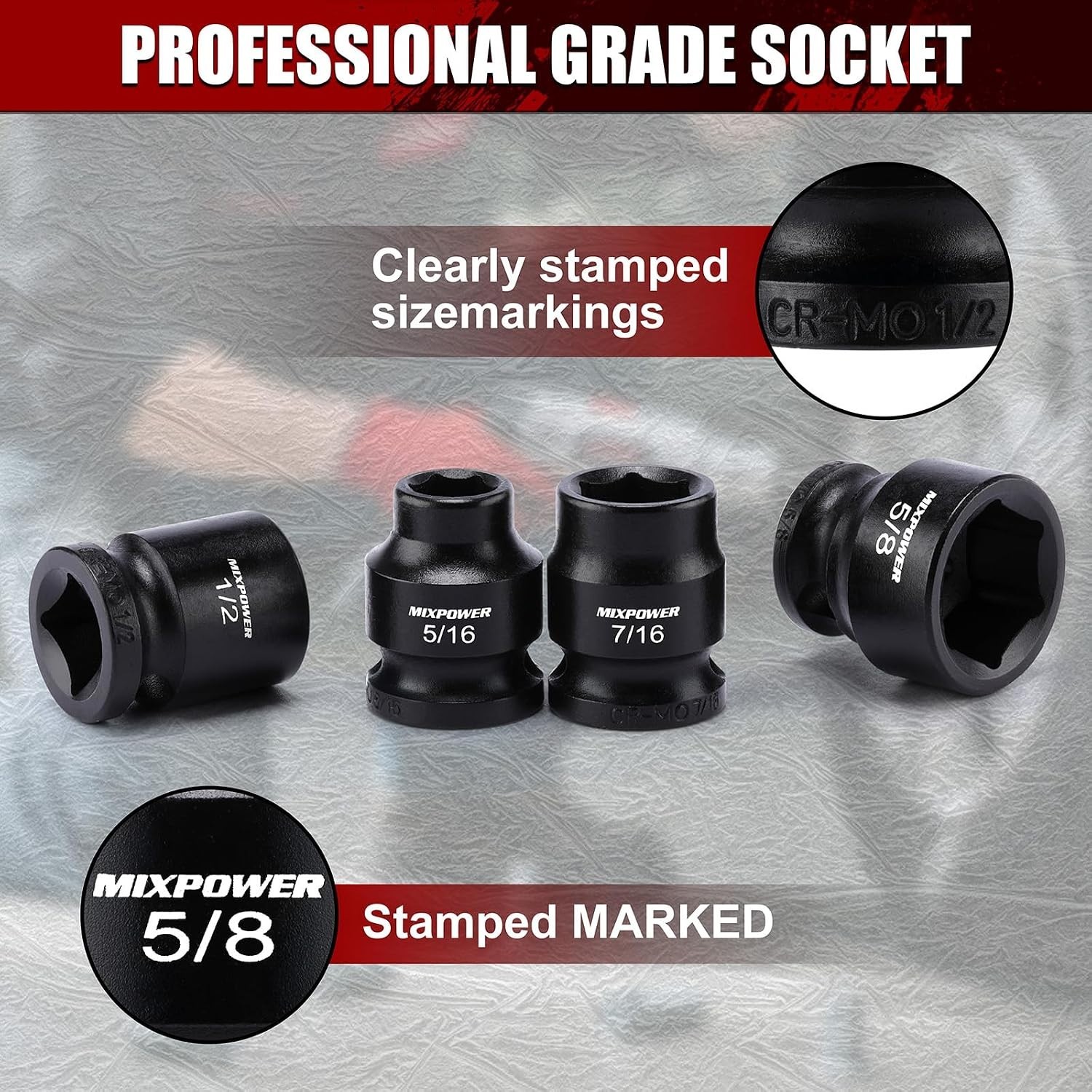 Piece Stubby Impact Socket Set 3/8″ Drive SAE 6-Point