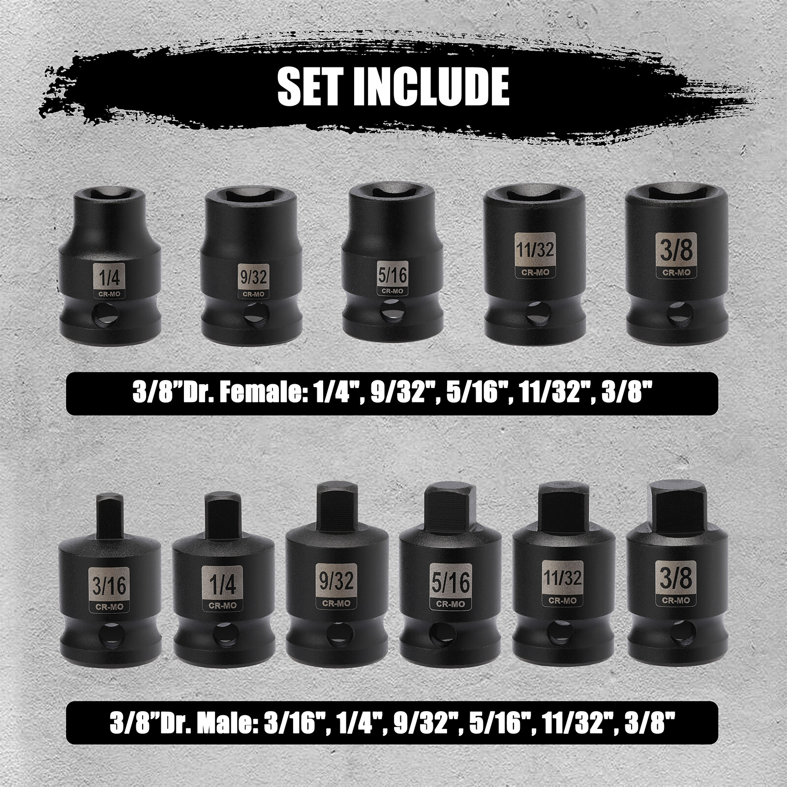 11PCS 3/8″ Drive Pipe Plug Socekt Set SAE CR-MO Tapered Male Square Drive