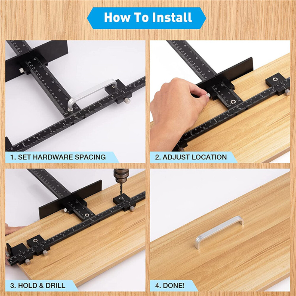 Cabinet Hardware Jig Adjustable Punch Locator Handle Template Tools Drill Guide