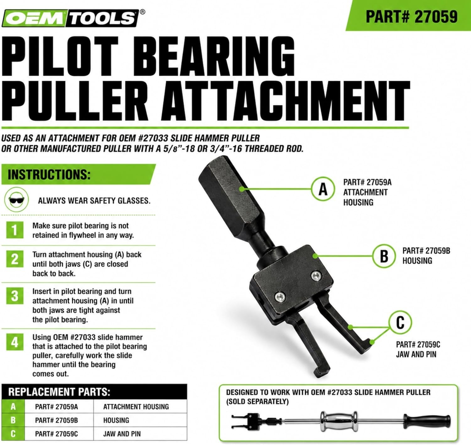 Precision 2-Jaw Pilot Bearing Puller Attachment for Slide Hammer, Fits 5/8 & 3/4