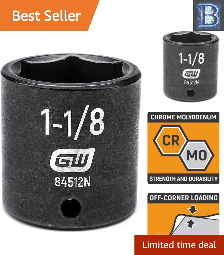 Gearwrench 1-1/8″ Standard Impact Socket – Chrome Molybdenum Steel, Black Finish
