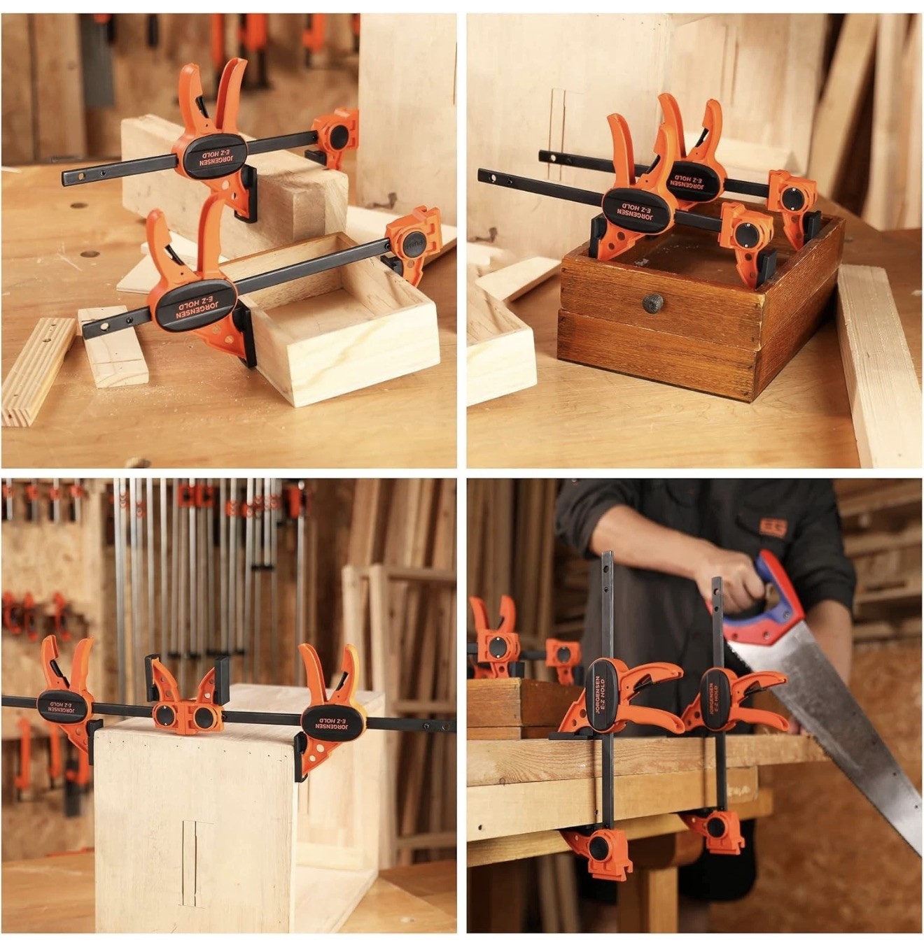 JORGENSEN 150 mm Woodworking Clamps 4-Pack, Splicable to 400 mm Ratchet Bar
